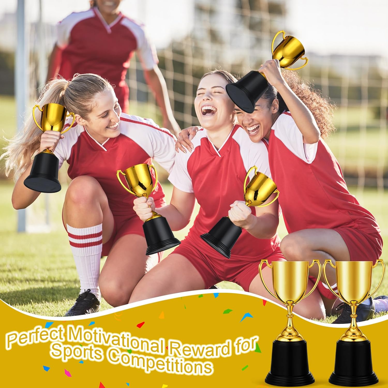 Ecation 12 Pcs 9 Inch Gold Plastic Trophies, Large Award Gold Award Trophy Cup, Classroom School Rewards Sports Tournament Participation Trophy, Trophies for Party Favors Props Rewards Winning Prizes