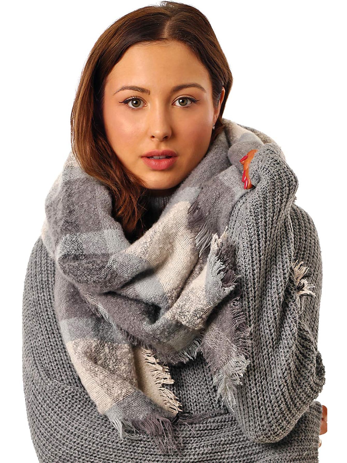 Style Slice Women's 04-Grey Blanket Scarf Super Soft Thick Warm Blanket Scarf | Plaid Tartan Scarfs | Scottish Gifts | Scarves | Large Oversized | Girlfriend Gift | Warm This Winter | Pashmina Shawls | For Her