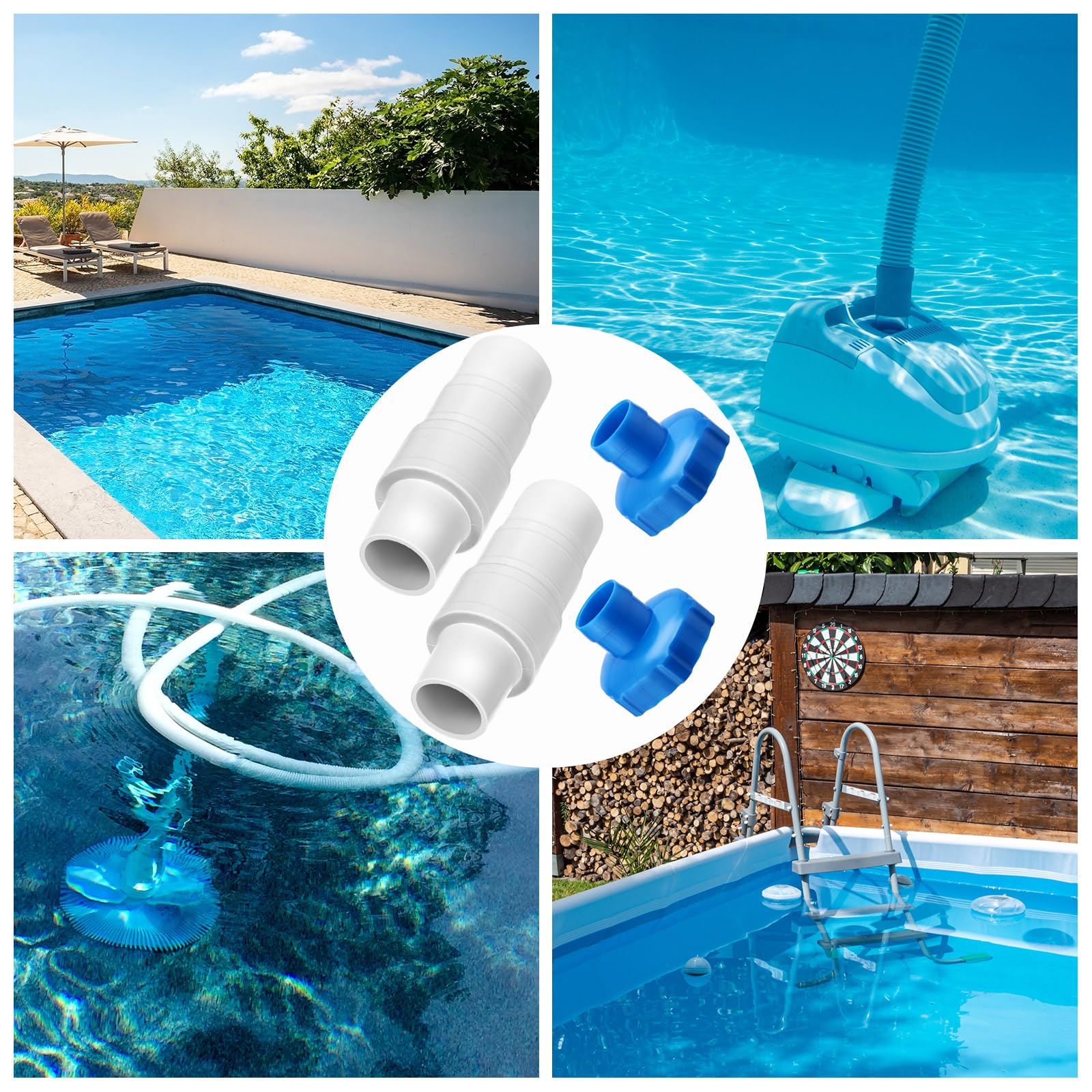 Kit de 8 adaptadores de manguera de piscina, acoplamiento de conector de manguera de 1-1/4 pulgadas o 1-1/2 pulgadas y adaptador de manguera B 11238, abrazadera de manguera de acero