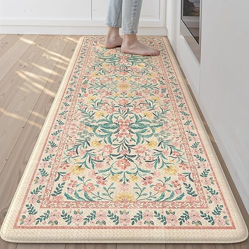 Miniatura 11 de Collive Juego de 2 tapetes de cocina acolchados antifatiga, antideslizantes, impermeables, juego de 2, modernas y florales cómodas para el hogar,