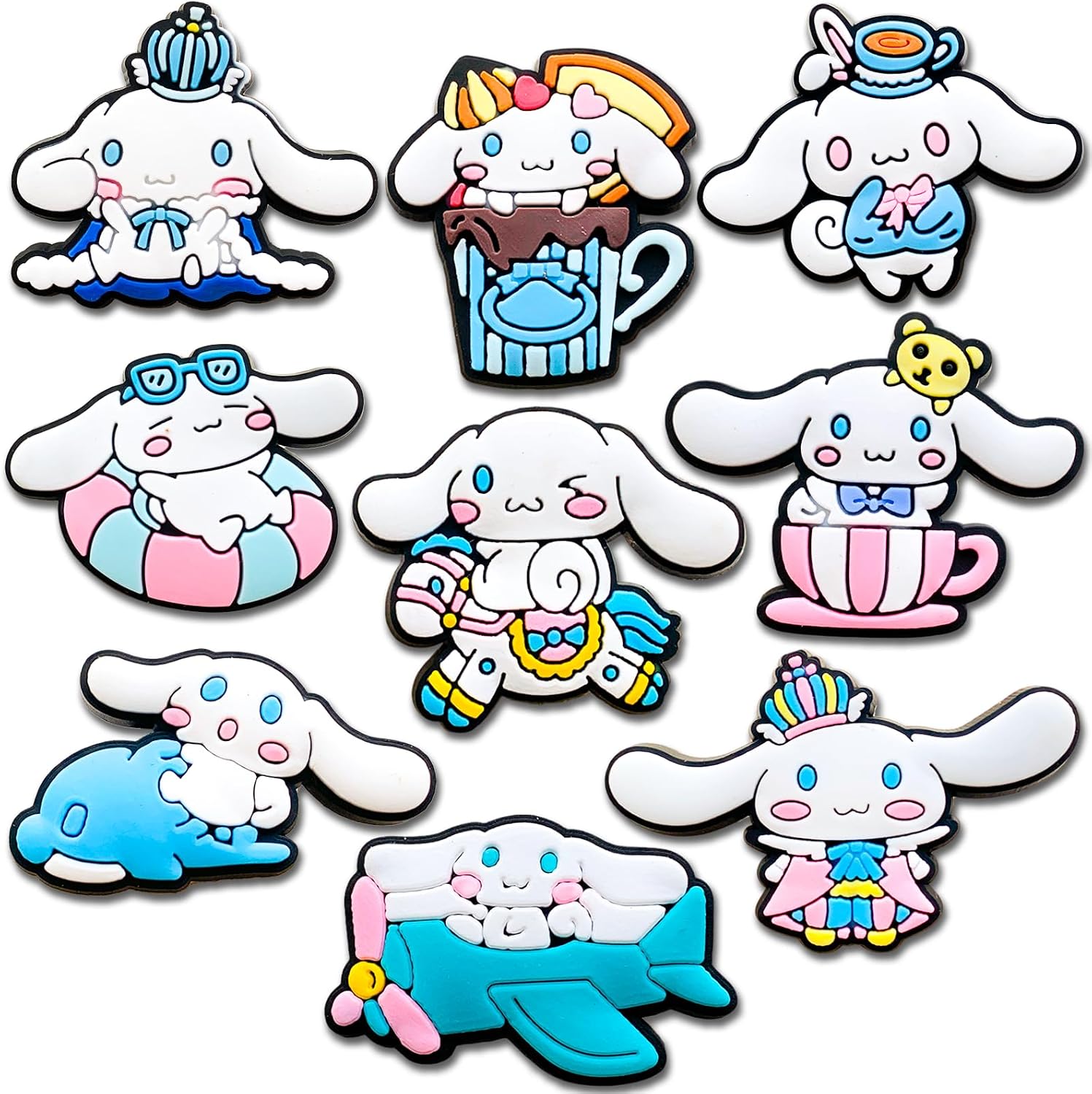 9Pcs Cartoon Shoe Decoration Charms for Clog Sandals, Cute Shoe Accessories Charms for box (White)