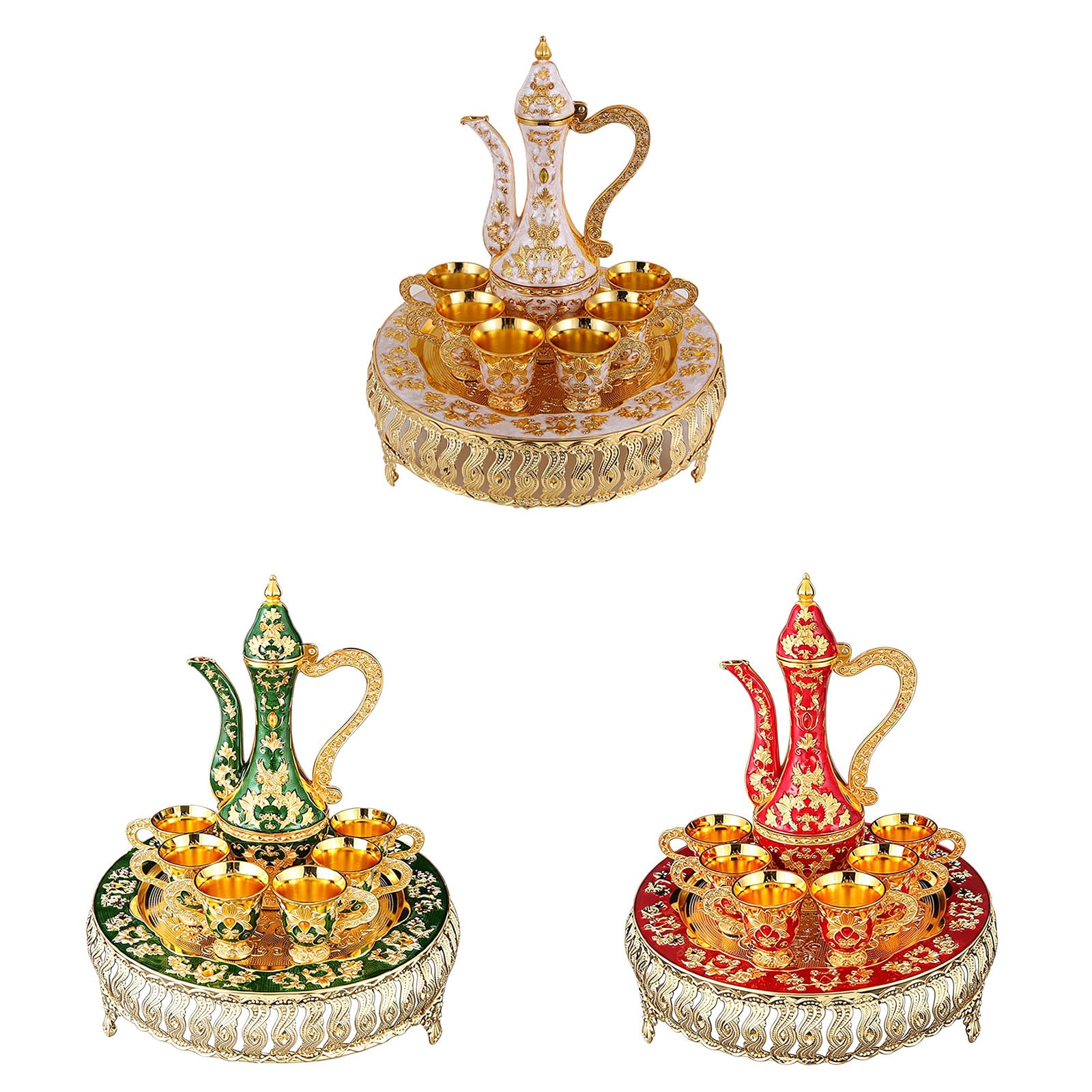 Ensemble d'accessoires de bar en métal de style européen avec plateau à décanter et verres en relief floral pour le divertissement à la maison Ensemble d'accessoires de bar luxueux