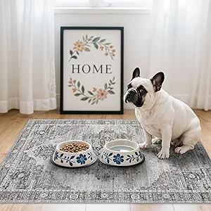 RUUGME Washable 2x3 Area Rugs - Large Boho Rugs for Living Room Stain Resistant Carpet Vintage Tribal Rugs for Bedroom Kitchen Bathroom with Non Slip Backing Home Decor Floor Decoration Mat 2x3 Grey