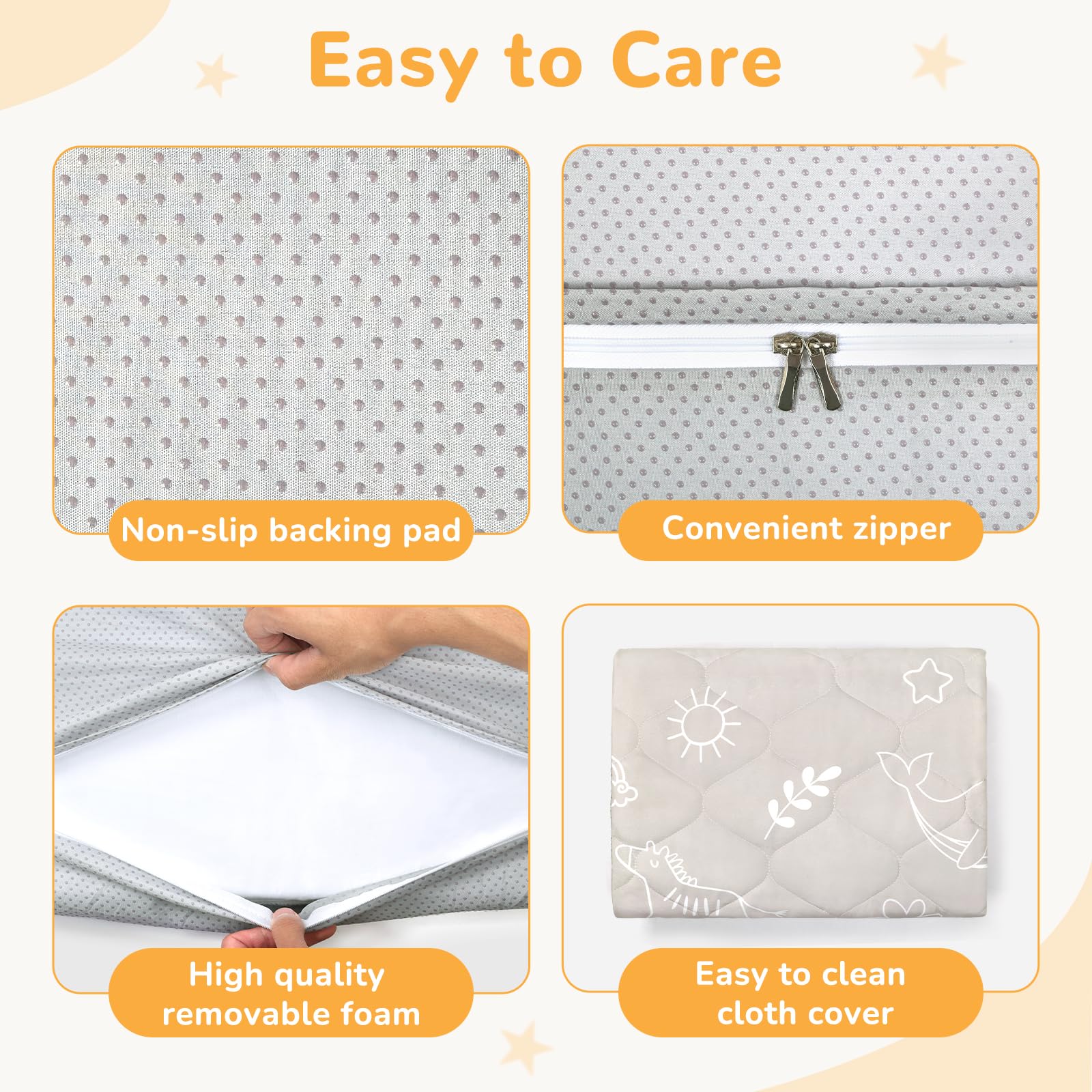 Baby Play Mat,Removable Baby Mats for Floor Play-127x127 cm-Thick Playmats for Babies Kids Toddler,Foldable Non-Slip Crawling Mat,Machine Washable Playpen Mat Pad for Tummy Time,Animal Grey - Image 4