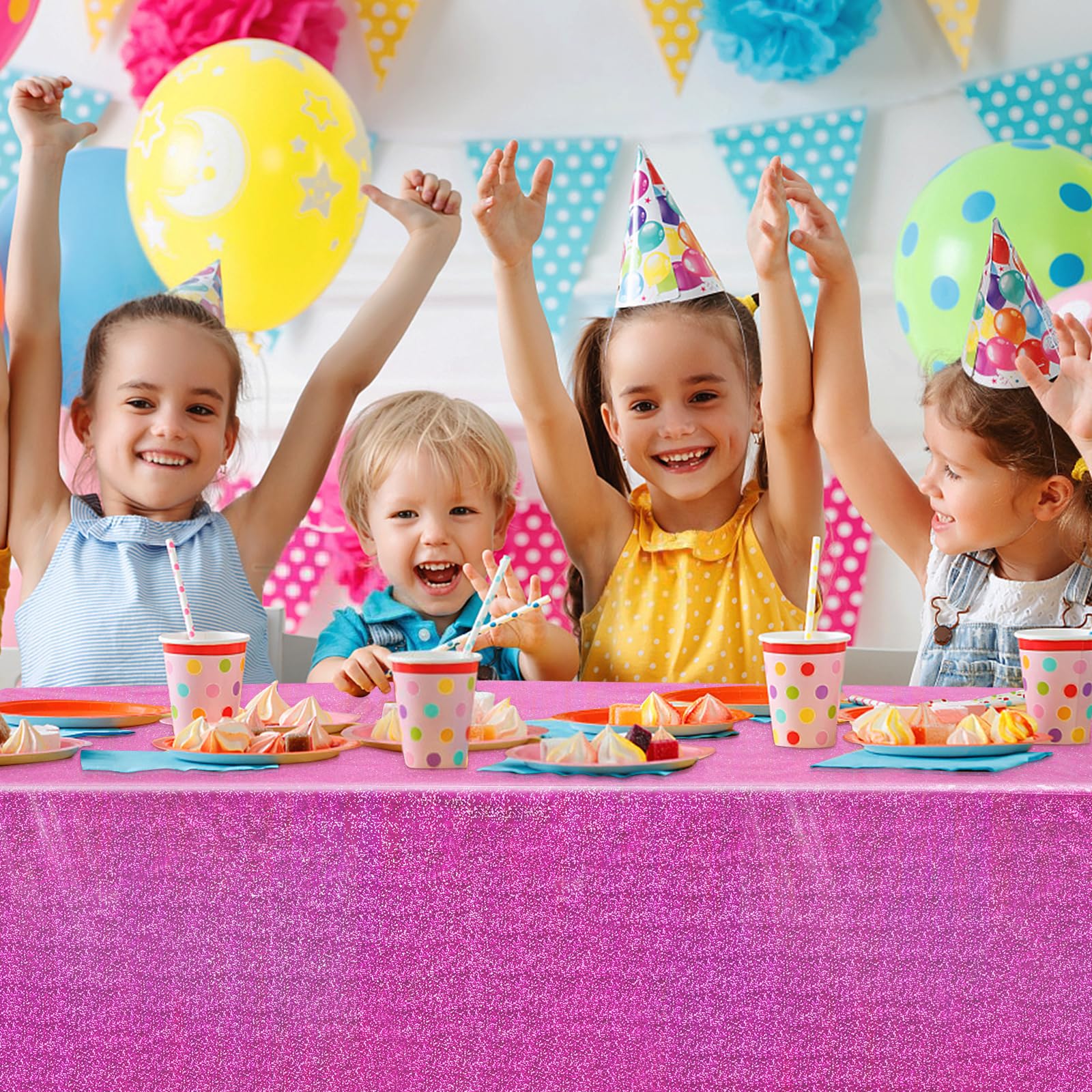 2 Tovaglie Di Paillettes Rosa - Impermeabili 274x137 Cm Per Feste, Compleanni E San Valentino - Foto 3