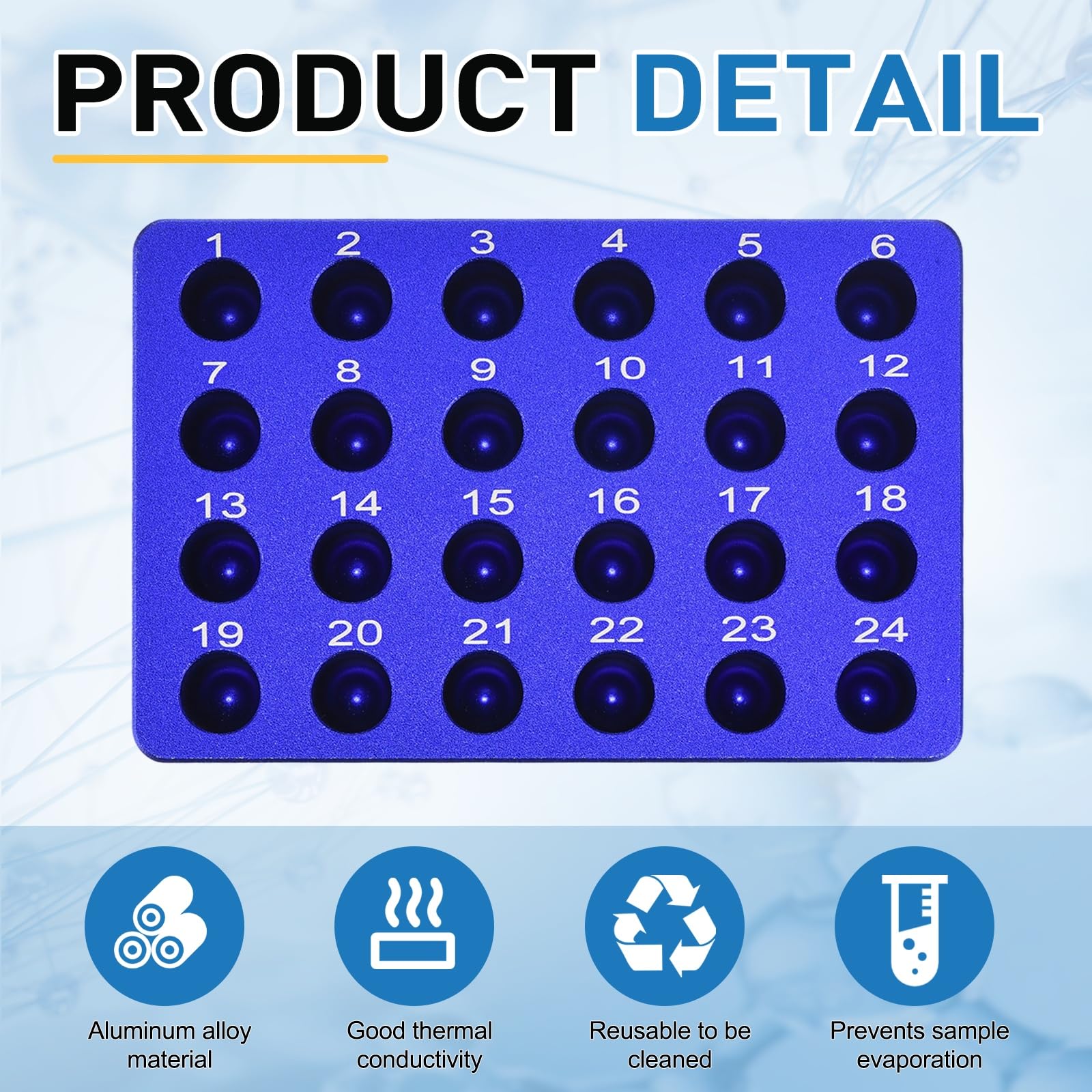 PATIKIL Soporte De Tubos De Microcentrífuga De 24 Pocillos Enfriador Bandeja Placa De Cultivo De Tejidos Bloque De Enfriamiento De Aluminio Para Tubo De PCR De 50ml Equipo De Lab