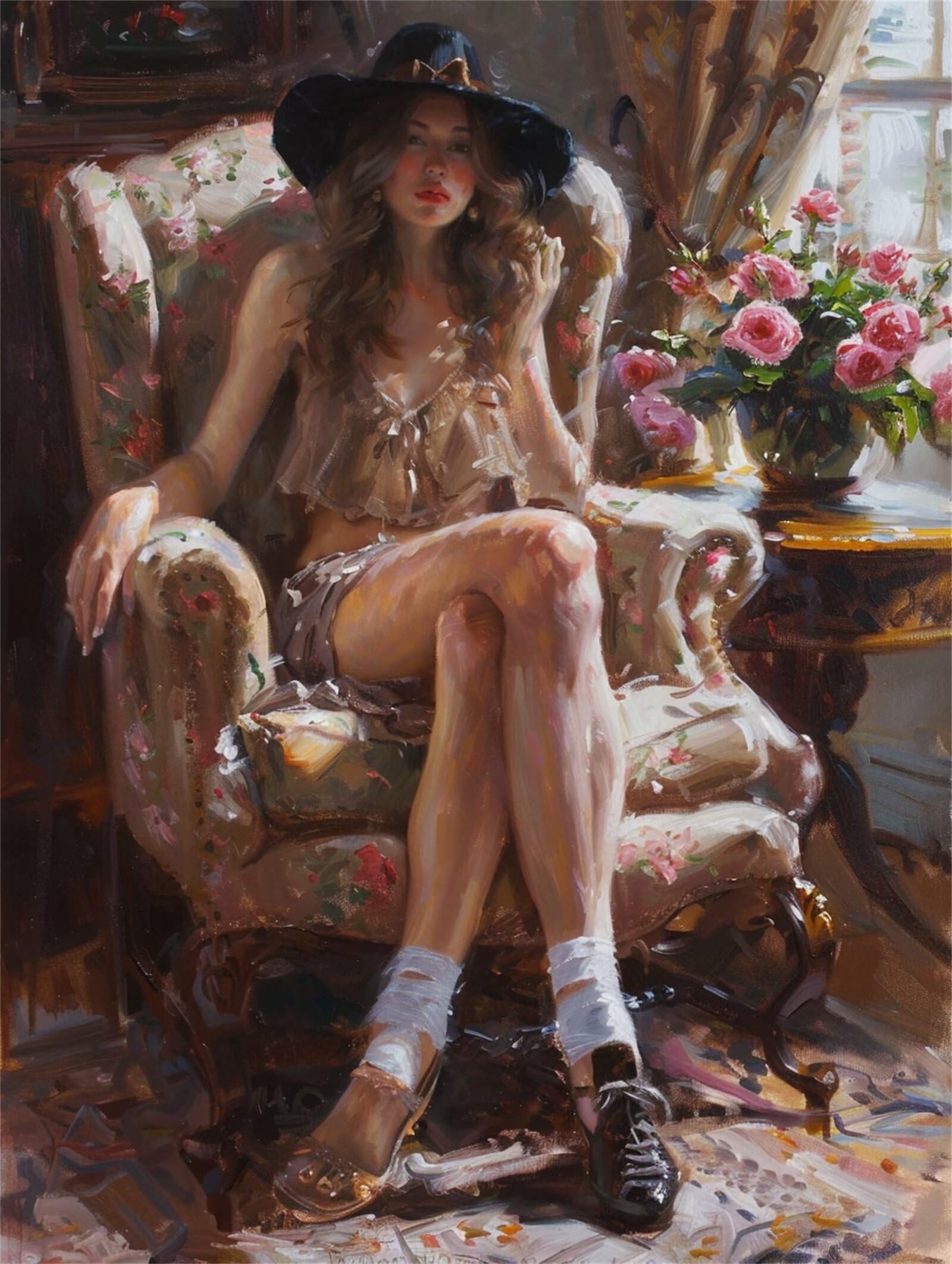Dipingere con i Numeri per Adulti ragazza Paint by Numbers Kit retrò Fai da te Hobby Creativi Adulti,Dipingi con i Numeri con Pennelli e Acrilici,Decorazione della Parete di Casa Regalo 90x120cm M-441