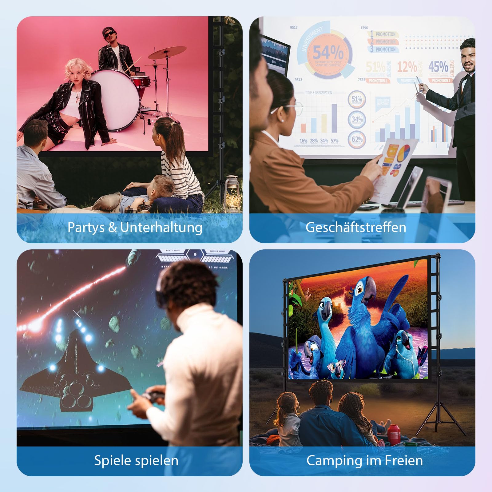 Beamer Leinwand mit Stativ 180 Zoll - LEORFI Große Projektionsleinwand Ständer Outdoor Tragbar mit Tragetasche, Indoor HD 16:9 Front Rück,Höhenverstellbar, für Camping und Heimkino