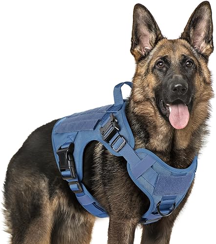 rabbitgoo Arnés táctico para perros grandes, arnés militar para perros con asa, chaleco de servicio sin tirones con paneles Molle y bucle, arnés