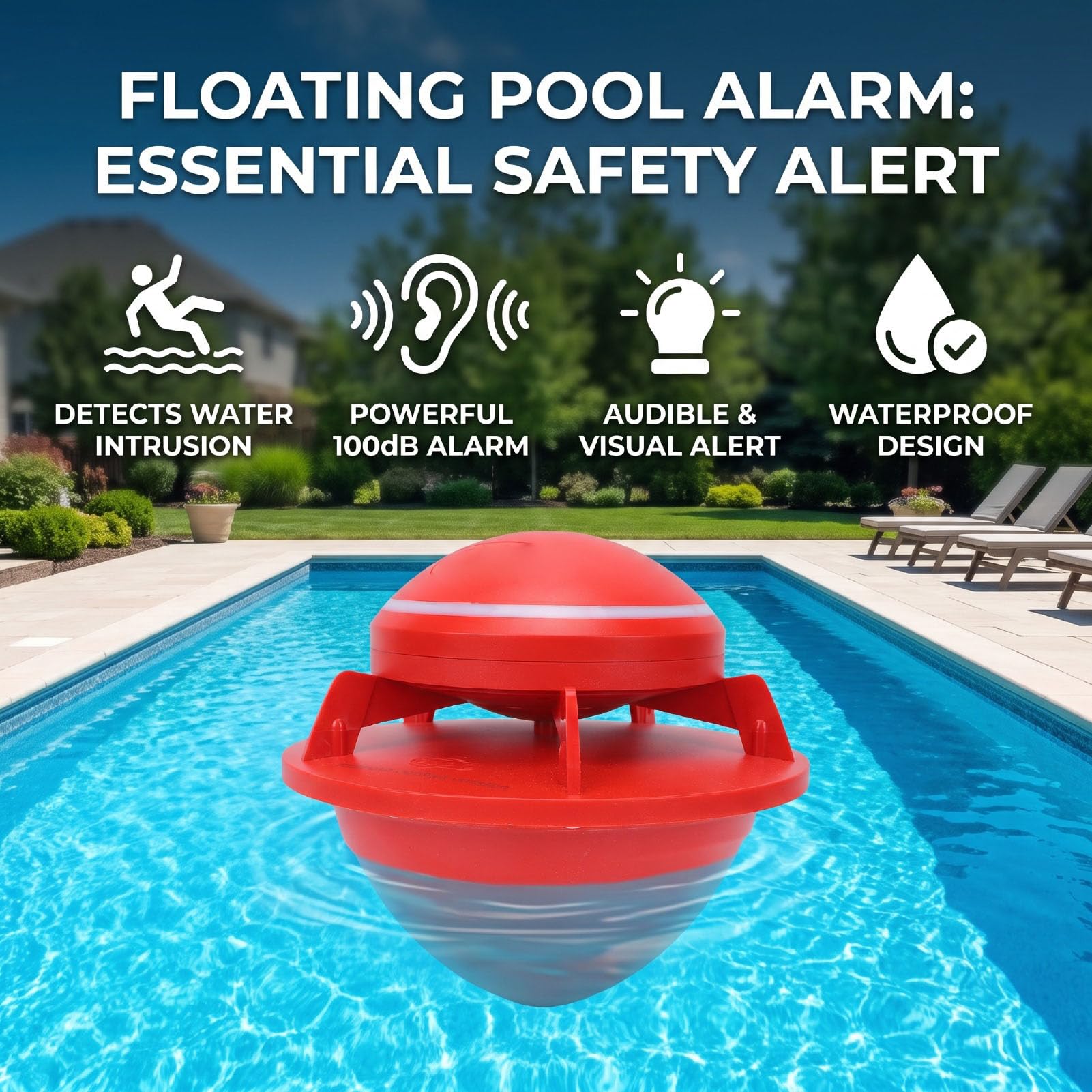 Dioche Alarme de Piscine Flottante 100dB étanche Zone de Piscine 20x40