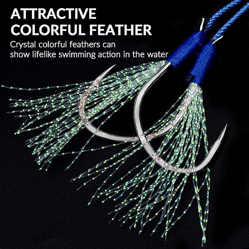 Miniatura 5 de THKFISH Ganchos de asistencia de pesca para agua salada, aguijón para bailar, anzuelos de jigging, ganchos de pesca de repuesto de doble asistencia