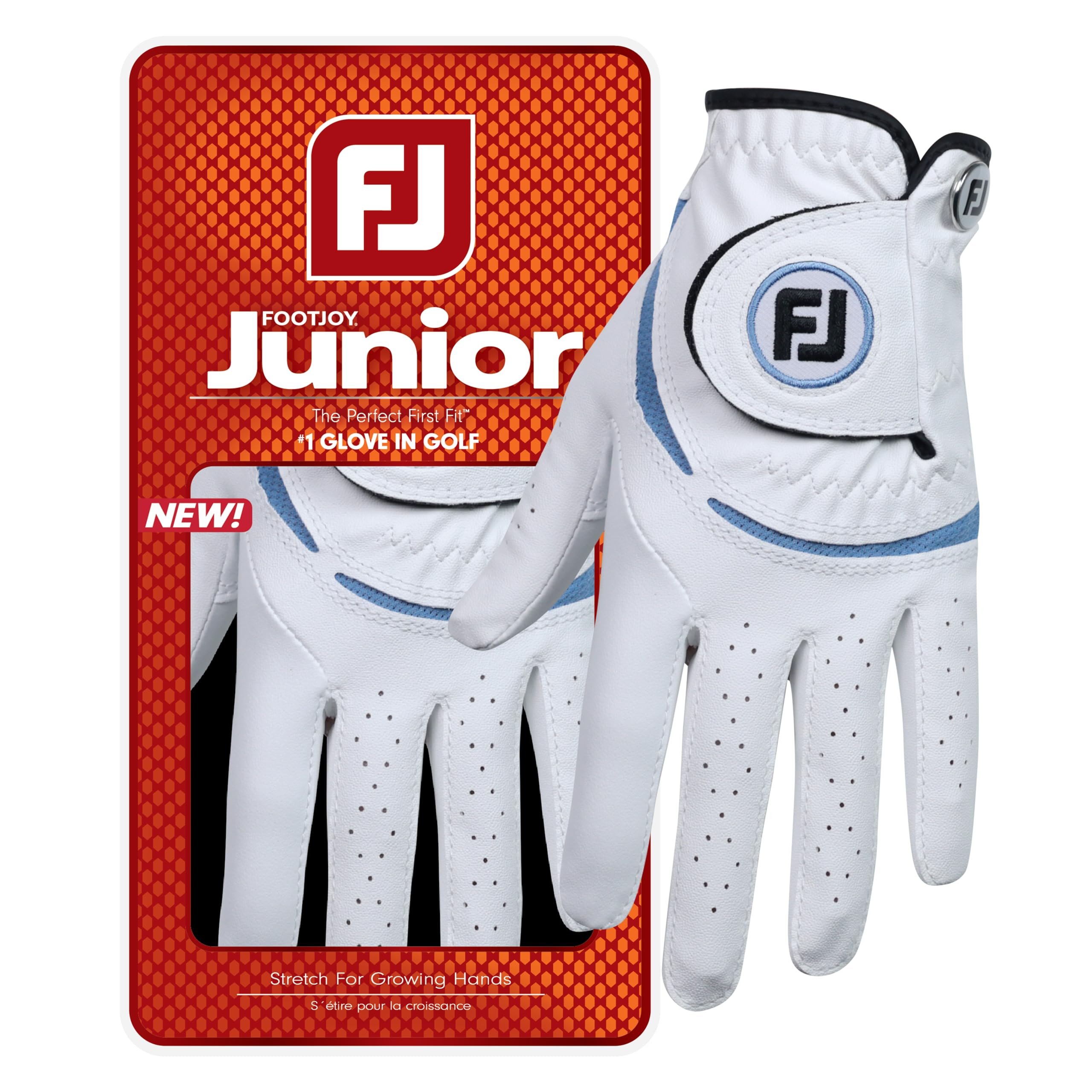 FootJoy Junior Golf Glove Left Hand (for Right-Handed Golfer), White/Cobalt, M