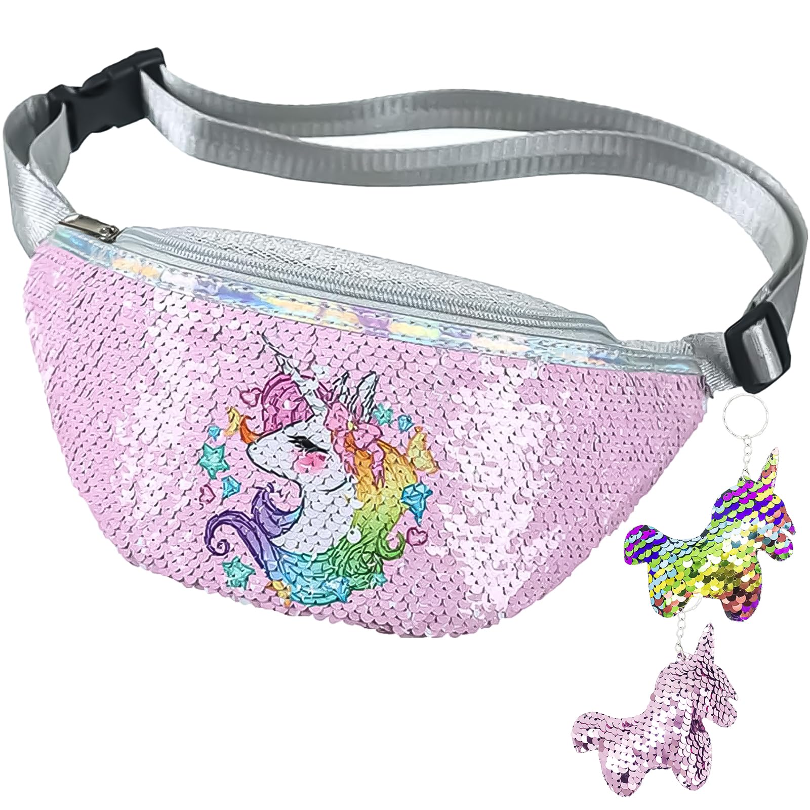 LYJOW 1pcs Bolsa Cintura Lentejuelas Unicornio Riñonera con Purpurina para Niña Riñonera Lentejuelas Unicornio Niños con Cinturón Ajustable para Niñas y Mujeres Unicornio Riñonera Niño