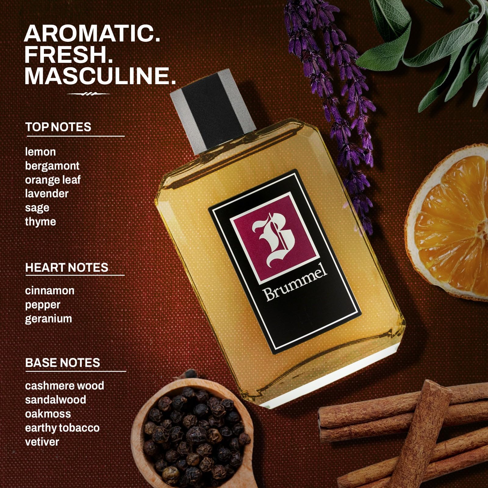 BRUMMEL - Classique 125 ml, Eau de Toilette pour Homme, Cologne, Parfum Élégant et Sophistiqué, Senteur Hespéridée Épicée, Parfum Frais Longue Durée