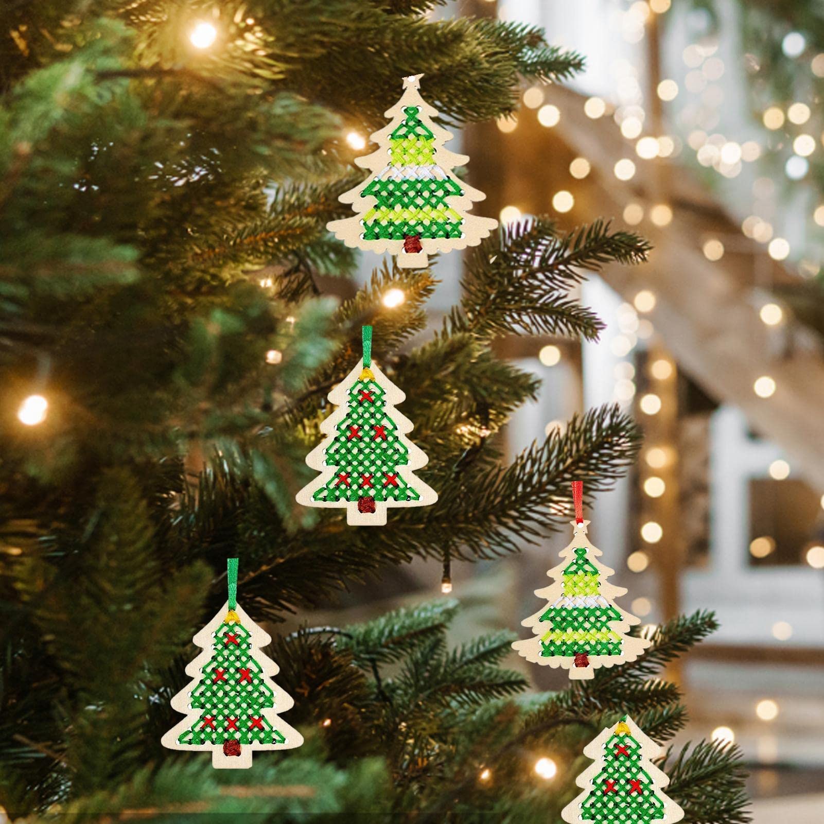 Amazon.co.jp: クリスマスツリー木製クロスステッチキット、クリスマス