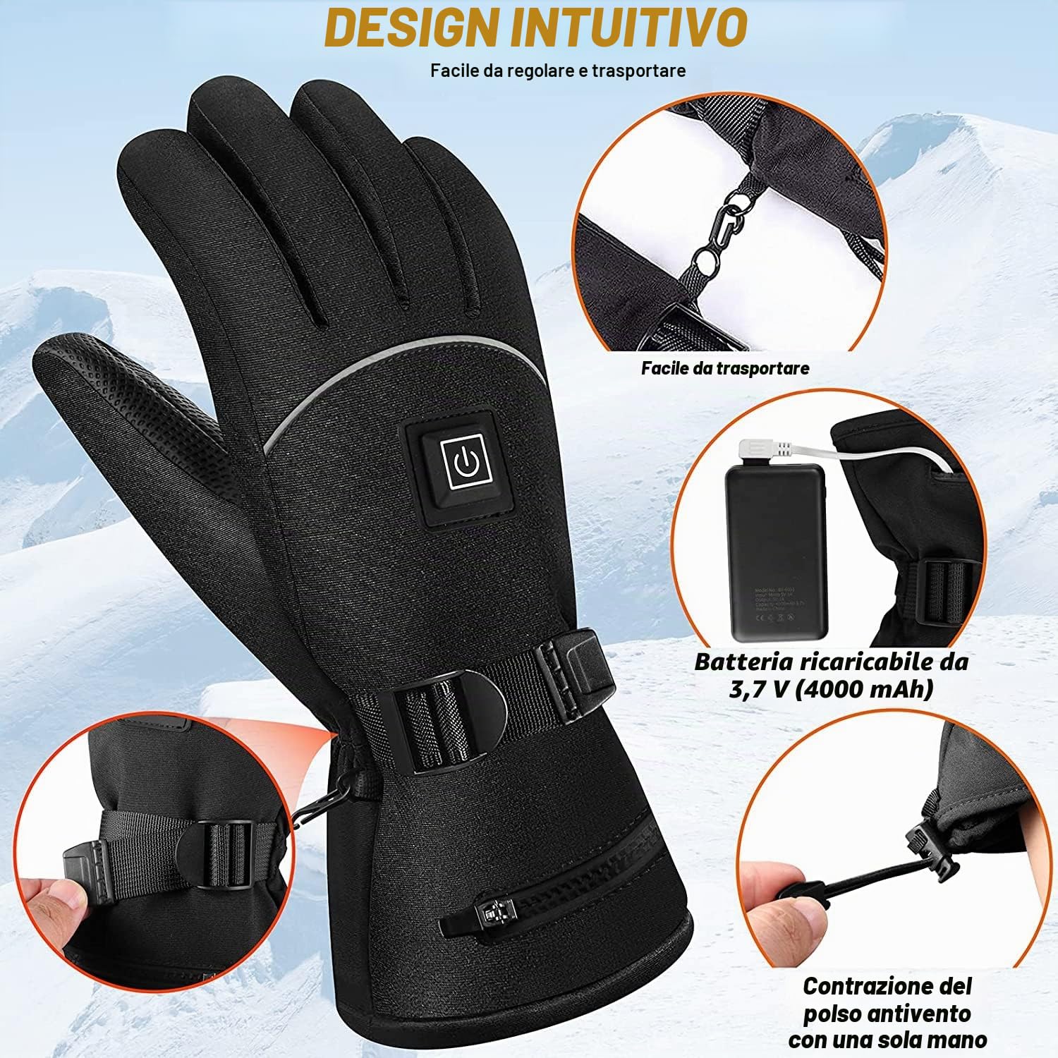 Guanti Riscaldati Invernali USB Elettrici - Touch Screen Guanti Uomo Donna Scaldamani con Riscaldamento delle Dita, 7,4V 4000 MAh Batteria Ricaricabile per la Caccia Pesca Sci Moto Ciclismo - L (L)