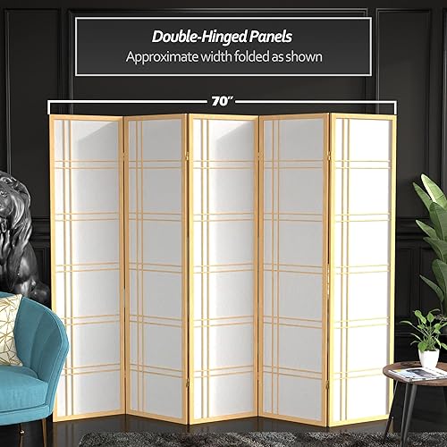 Miniatura 44 de Red Lantern Pantalla Shoji de doble cruz de 6 pies de alto, color blanco, 5 paneles Blanco,Negro