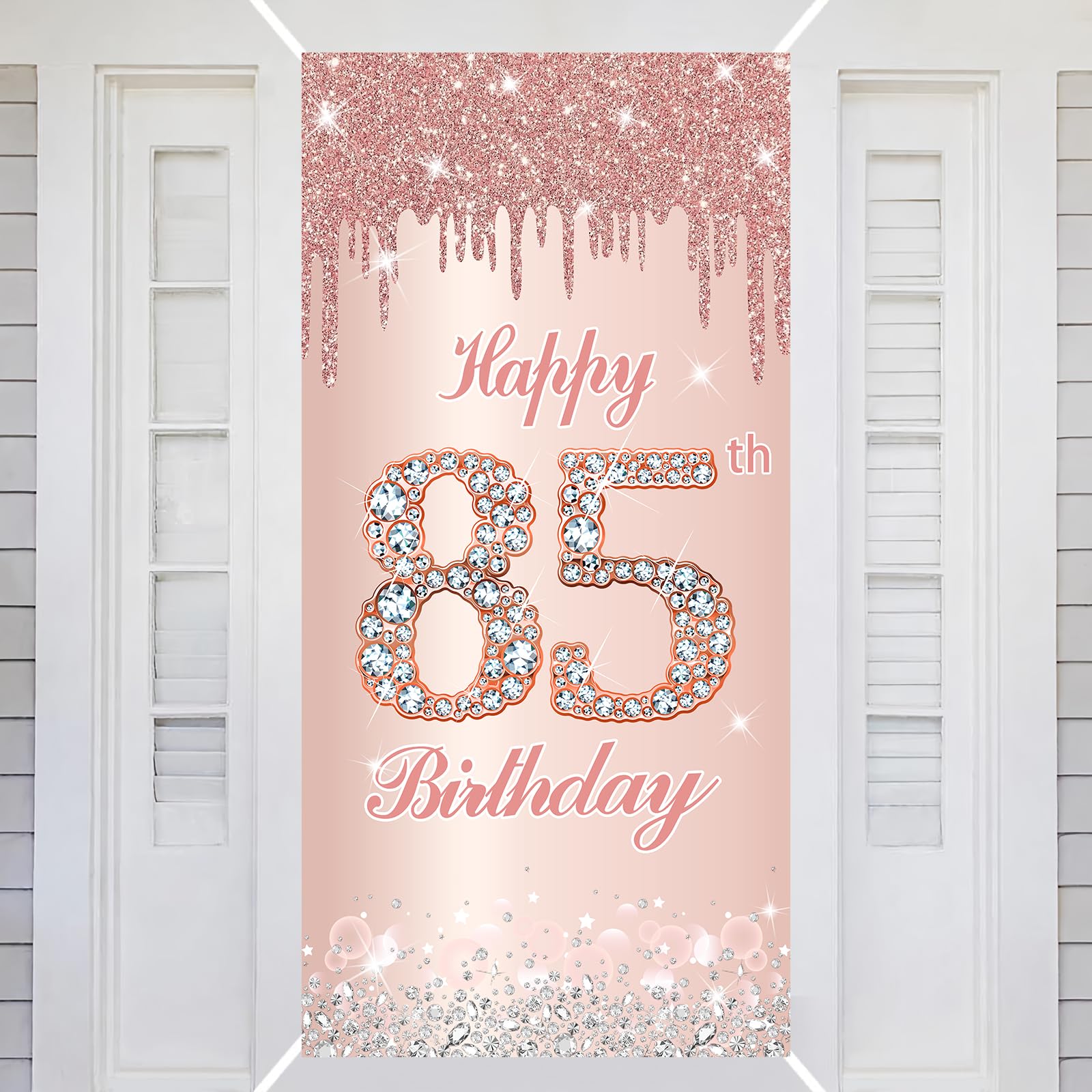85th Happy Birthday Decorations Door Banner Pink Rose Birthday Banner for Party Backdrop for Women Door Cover Party Decoration Supplies Poster — image 1