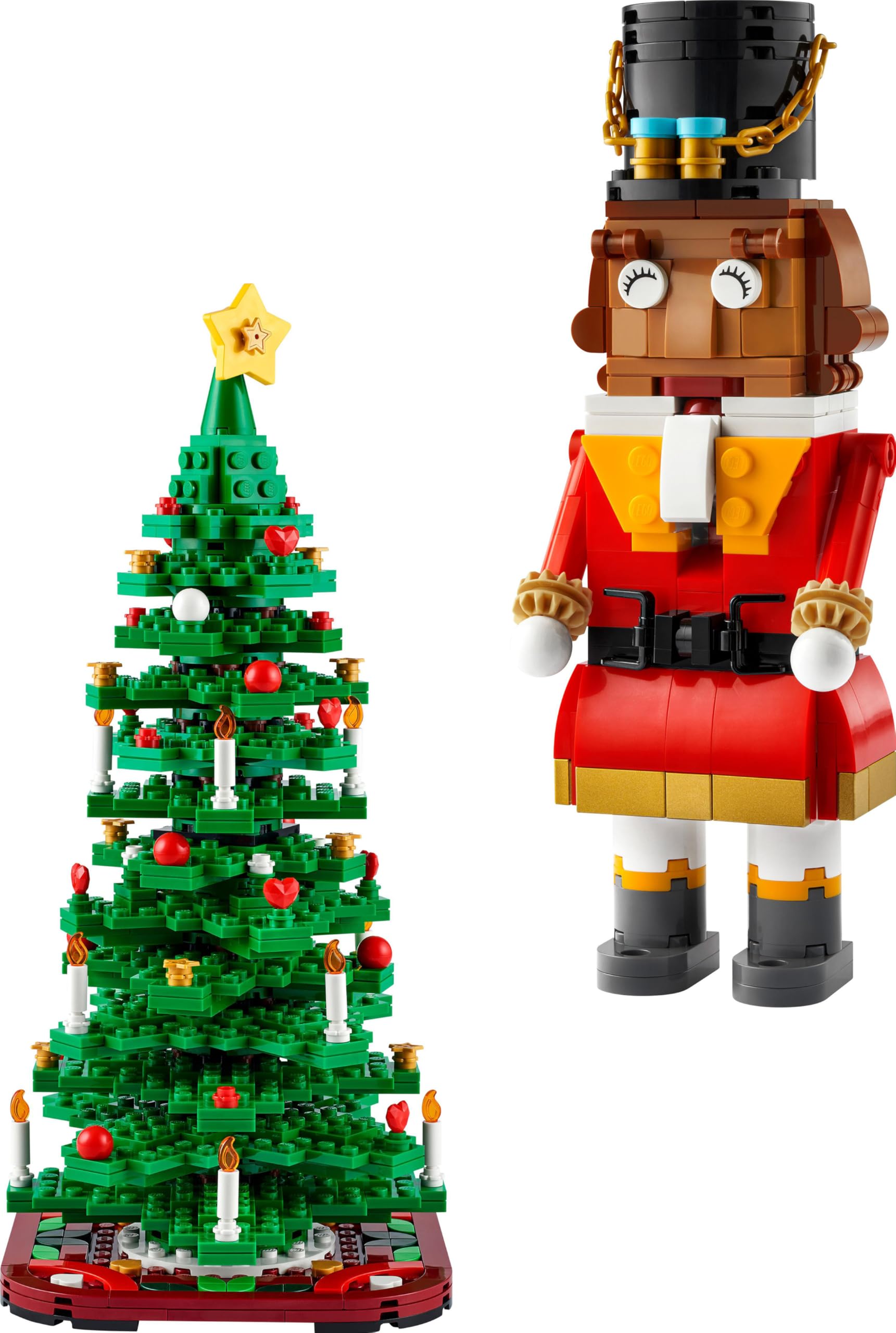 LEGO Albero di Natale + Schiaccianoci Set di giocattoli da costruzione festivi, riempitivo per calze o decorazioni natalizie, attività di artigianato familiare, idea regalo 40573 + 40640
