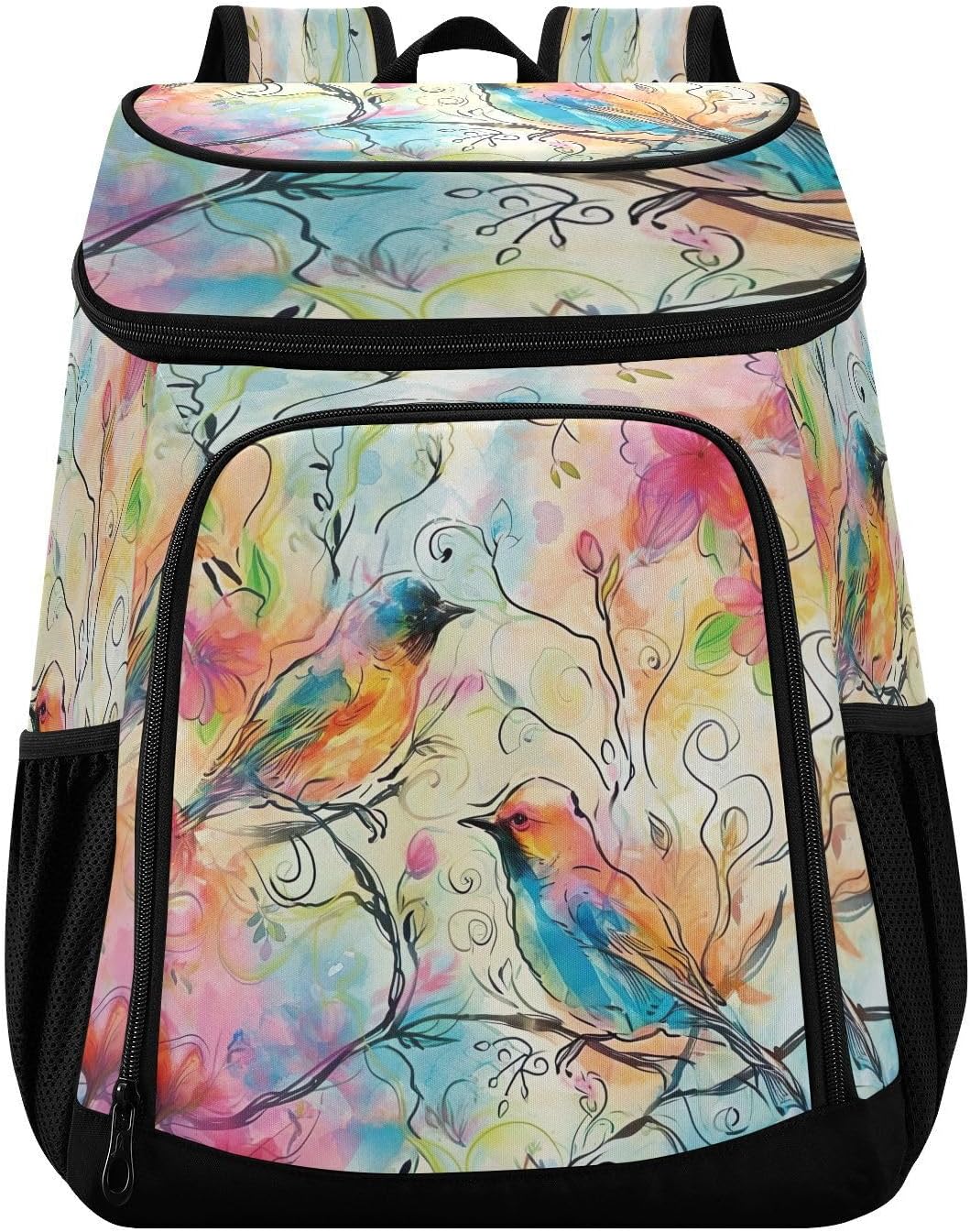 Watercolor Birds Cooler Backpack 36 Cans Leakproof Waterproof Backpack Cooler Bag Beach Accessories Travel Camping Fishing Backpack for Women Men