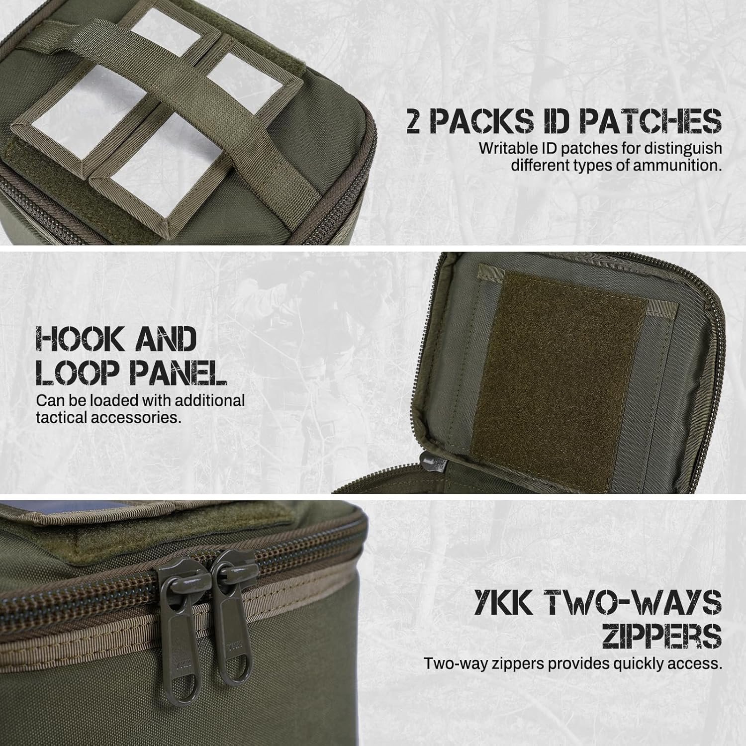 Tactical Ammo Bag with 3 Pistol Mag Slots, Detachable Inner Space Ammunition Carrier Pouch with ID Patches Ammos Transportation Bag for Pistol Rifle and Shotgun Range
