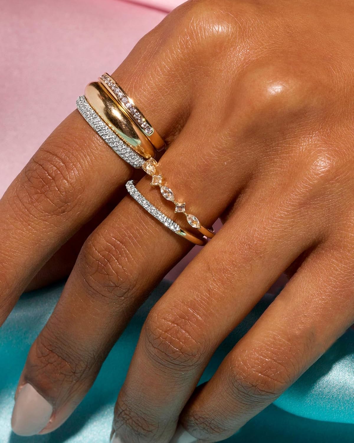 FUNEIA Stackable Gold Rings for Women Non Tarnish Trendy Dainty 14K Gold Plated Stacking Cubic Zirconia Thumb Ring Set Pack Statement Chunky Band Rings Promise Engagement Rings Size 7 8 9 10 11 - Image 3