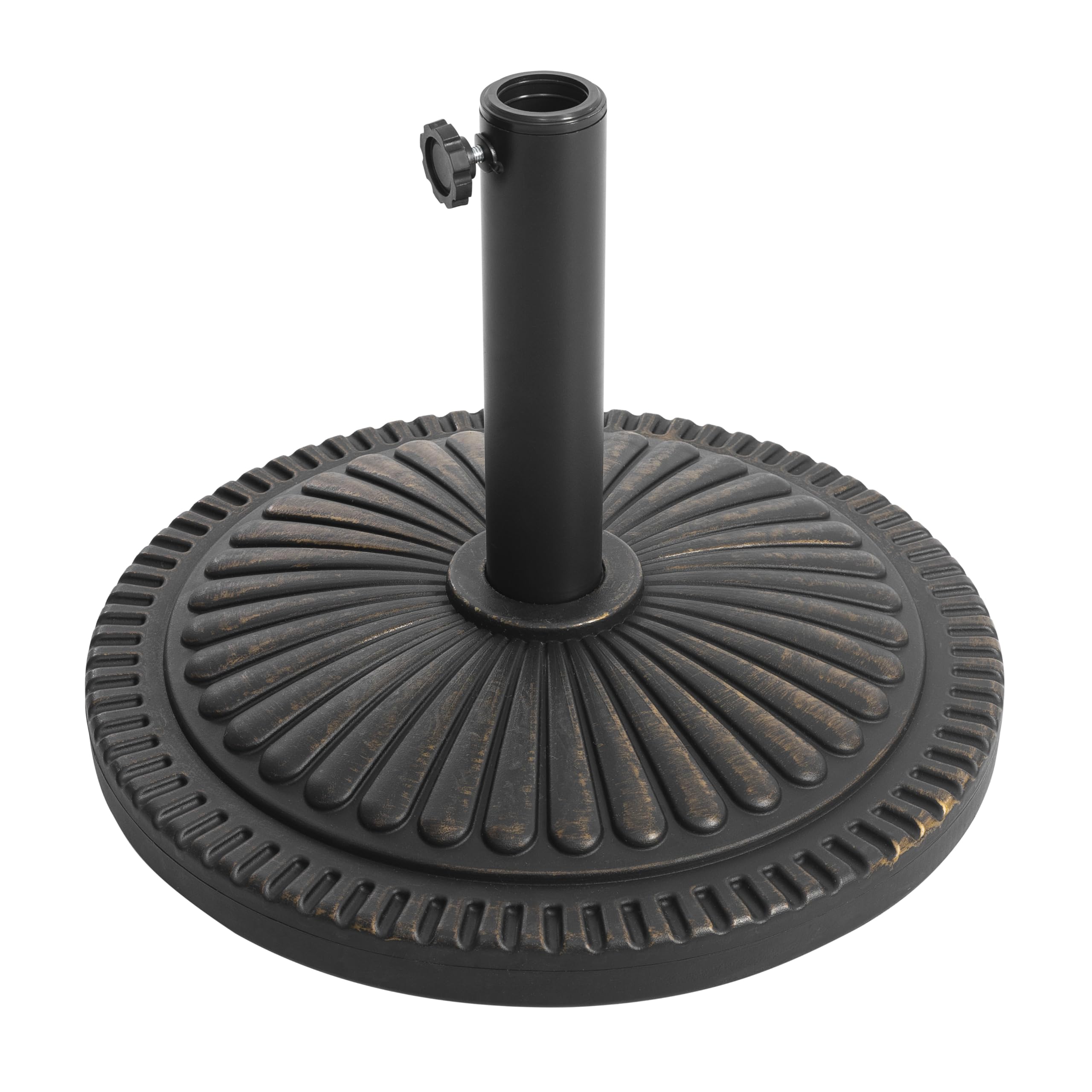 Avestar 15 kg Pied de Parasol Rond pour l'Extérieur, Socle Lesté avec Bouton Rotatif pour Mâts de Parasol Ø38-48 mm, Adapté pour Le Jardin, la Terrasse, Noir avec Bord Doré
