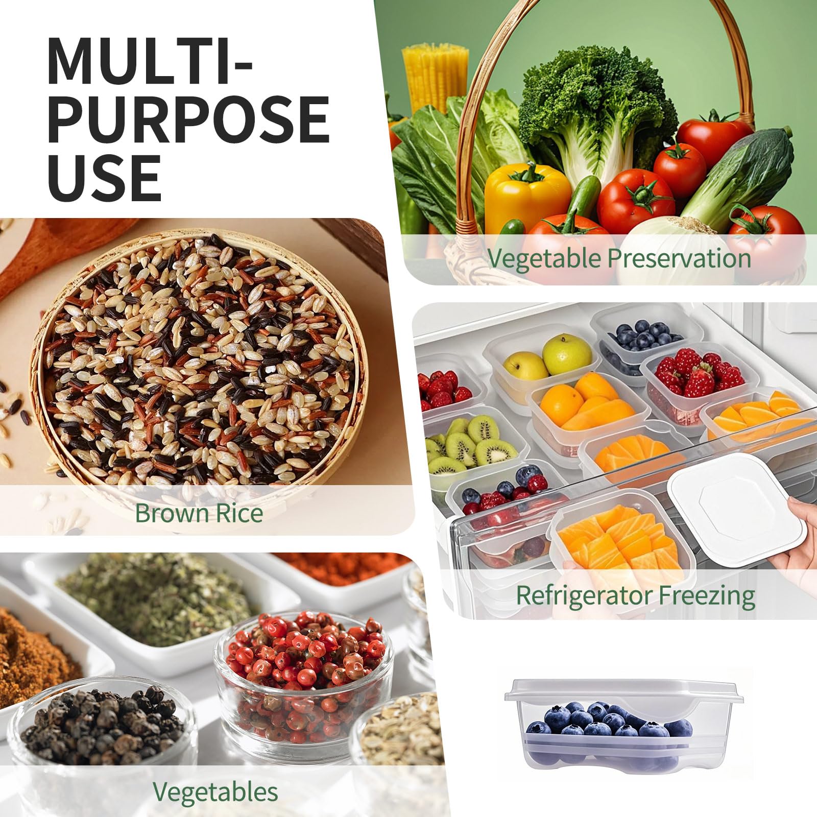 12 contenitori per alimenti, impilabili, contenitori in plastica con coperchio, per alimenti, set di contenitori per alimenti, organizer da cucina e stoccaggio