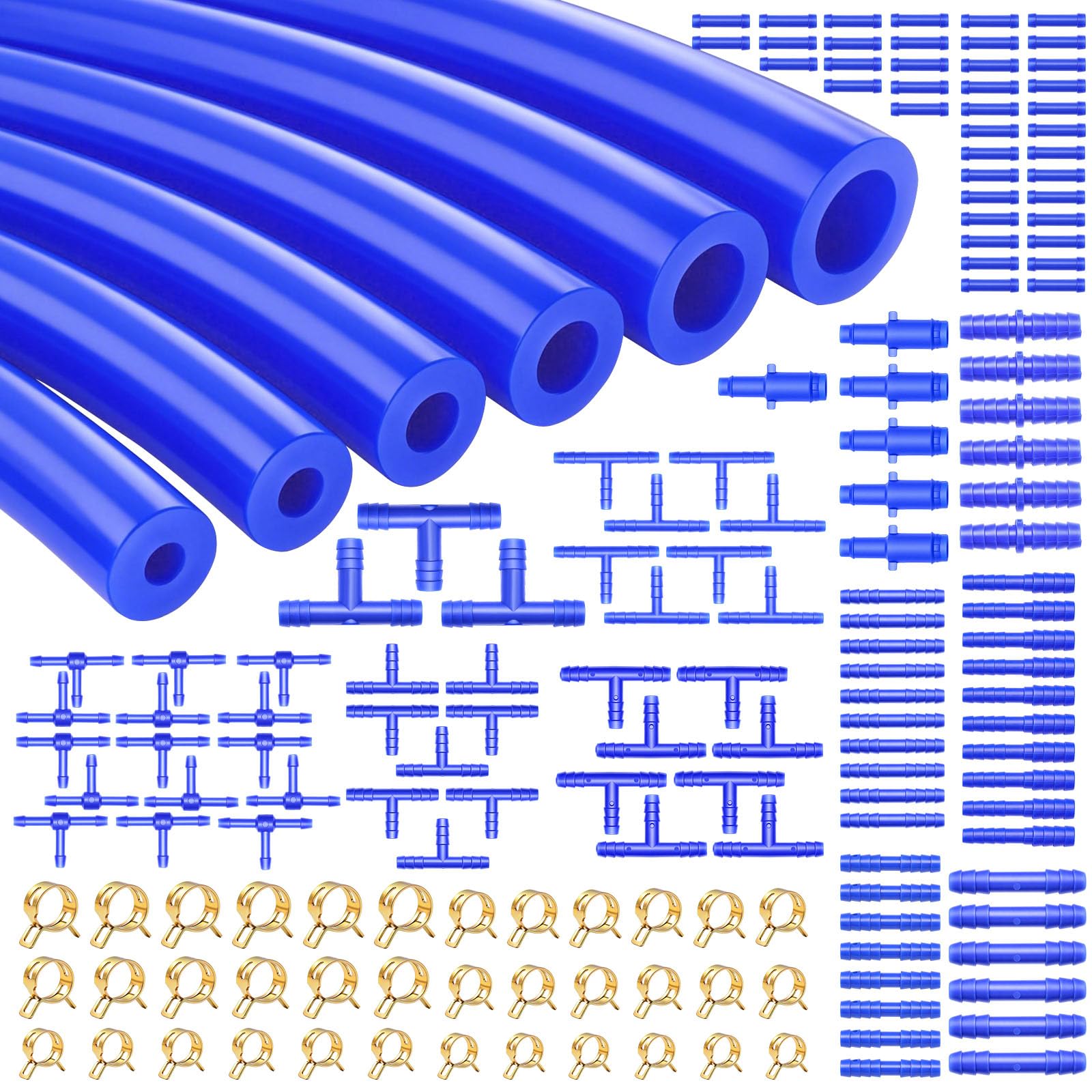 Tnisesm 170Pcs Vacuum Line Kit, 10Ft Blue Vacuum Hose Automotive with Vacuum Line Connectors&amp; Clamps, High Performance Silicone Hose line Kit for Variety Car Piping System Replacement Vacuum Hoses