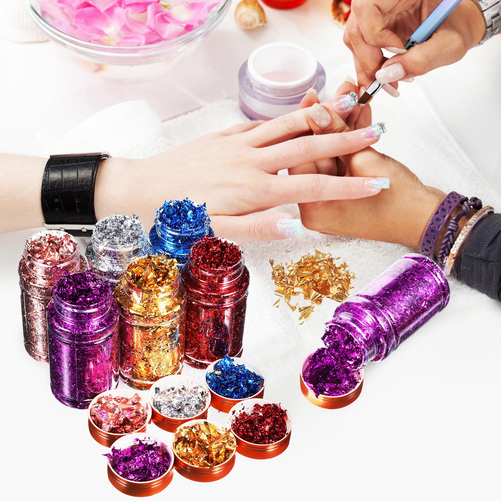 Healvian Scaglie D'oro per Unghie Decorazioni Artigianali Fiocchi di Lamina Forniture per Nail Art Scaglie di Lamina D'oro per Unghie