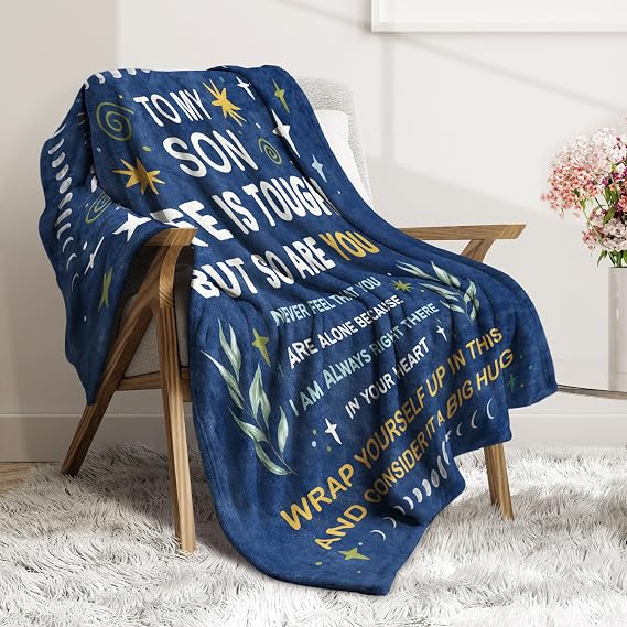 Niyewsor Blanket Gifts for Son, Birthday Gifts for Sons Adult, Teen Boys, Christmas, Graduation, Grown Gift for Sons, Son Gift from Mom Dad, Flannel Blanket for Bed Sofa, 60X 50