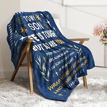 Niyewsor Blanket Gifts for Son, Birthday Gifts for Sons Adult, Teen Boys, Christmas, Graduation, Grown Gift for Sons, Son Gift from Mom Dad, Flannel Blanket for Bed Sofa, 60X 50