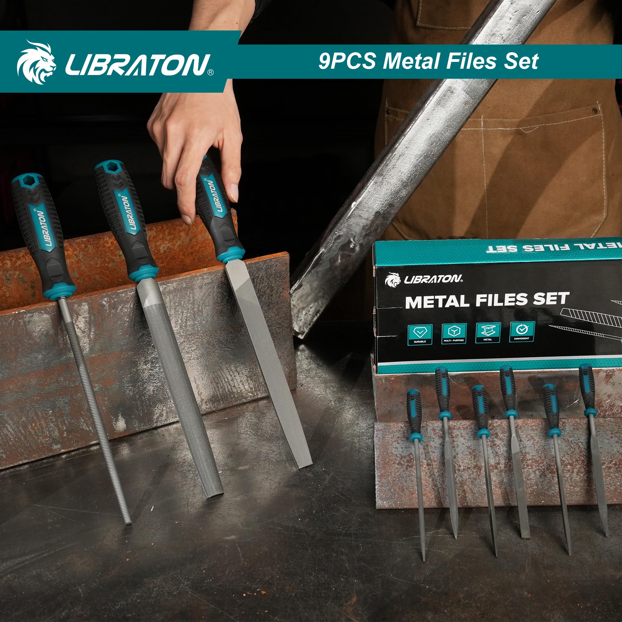 LIBRATON Juego de Limas de Metal 9PCS, con Limas de Aguja, Lima Plana/Media Caña/Redonda, Juego de Escofinas para Madera, Limas de Precisión para Metal, Madera, Plástico, Manualidades