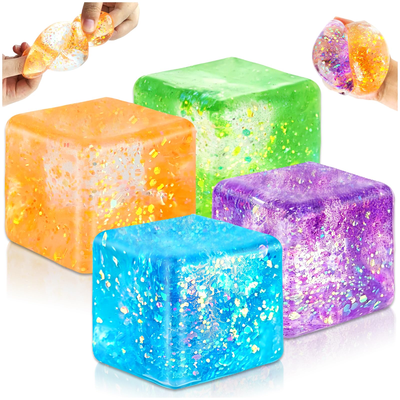 Pack De 2 Cubos Squishy Transparentes – Anti-estrés Con Conchas Y Estrellas Flotantes, Juguete Sensorial De TPR Para Niños Y Adultos