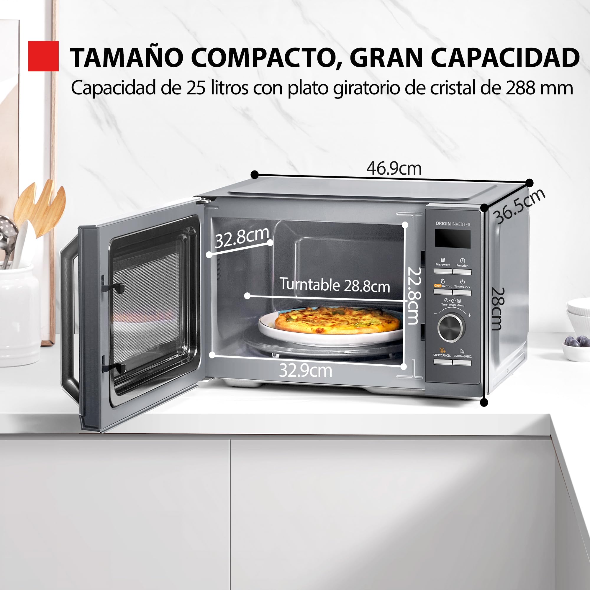 Toshiba MW3-AG25PFI(MG), Forno micro-ondas 25 L 3 em 1 900 W, Morandi cinzento brilhante, 6 programas, 10 níveis de potência, 7 menus automáticos, limpeza fácil