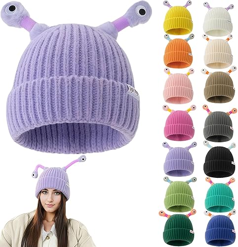 SYINTOSUN Winter Parent-Child Cute Glowing Little Monster Knit Hat, Monster Tentacle Knit Hats, Funny Monster LED Knit Beanie - One Size-Medium - Purple