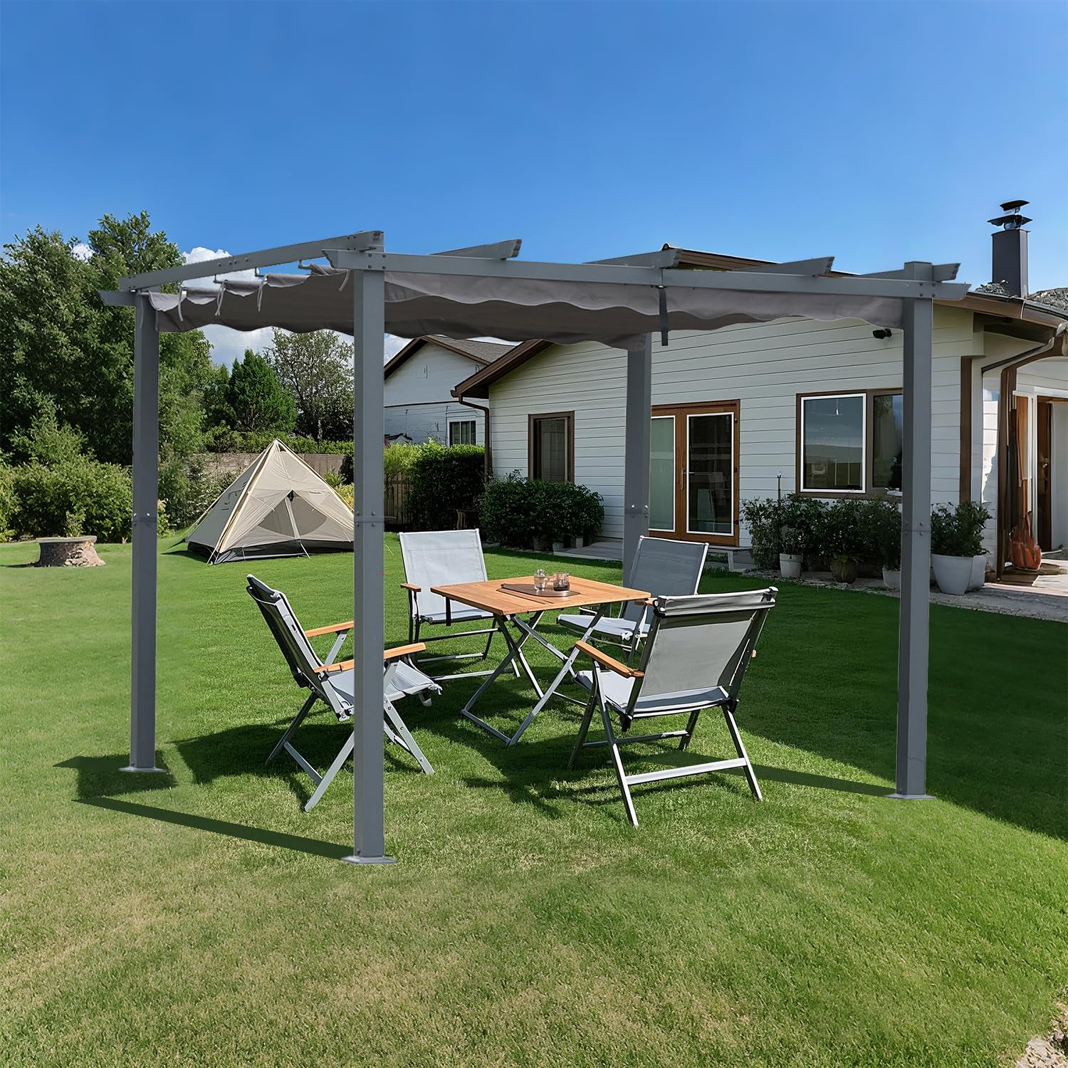 Angel Living Aluminiowa Pergola Ogrodowa, Pawilon z Wysuwanym Dachem, na Zewnątrz, na Patio (Szary, 3 x 3)