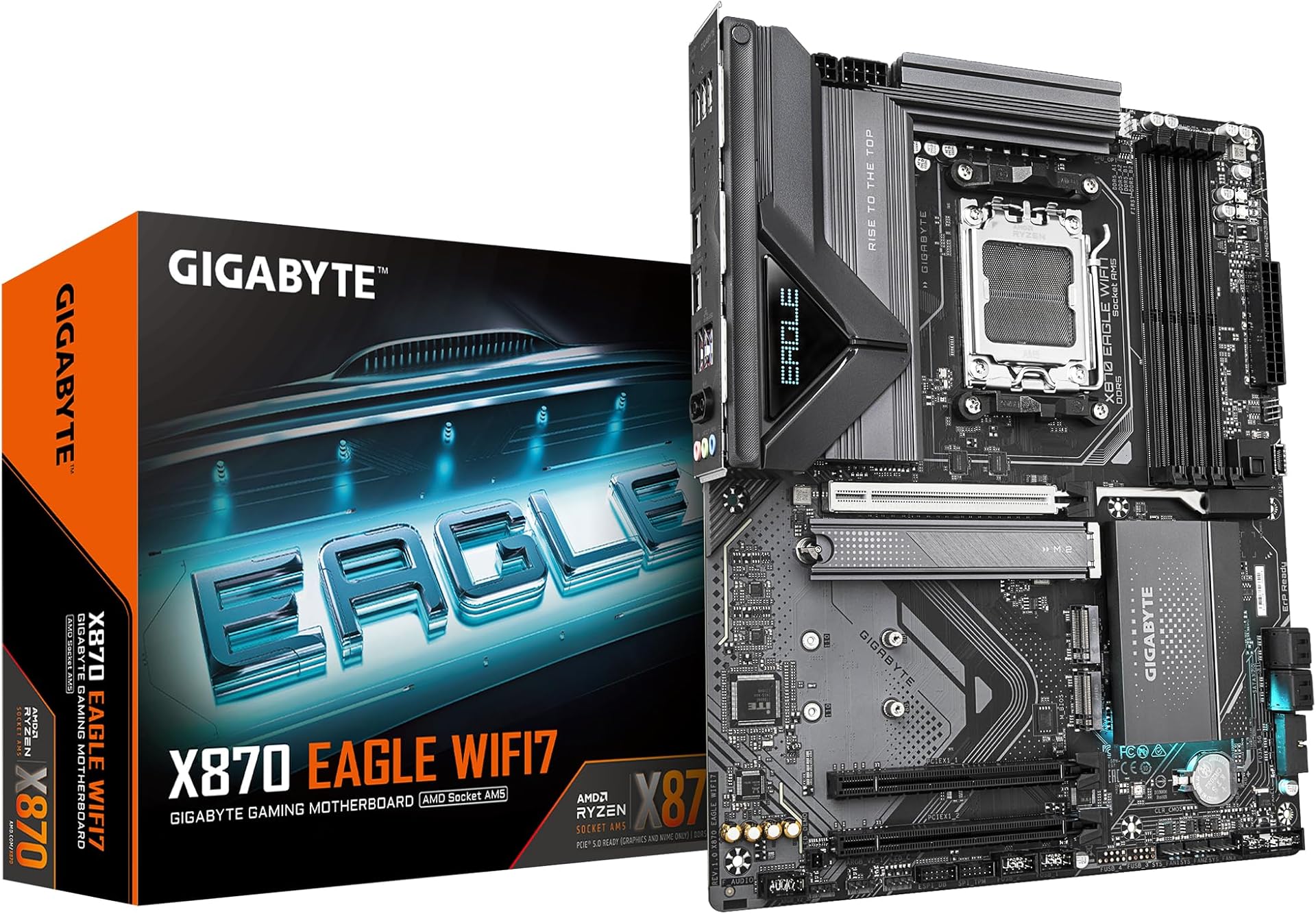 GIGABYTE X870 EAGLE WIFI7 Motherboard - Supports AMD Ryzen 9000 CPUs, 14+2+2 phases VRM, up to 8000MHz DDR5 (OC), 1xPCIe 5.0, Wi-Fi 7, 2.5GbE LAN, USB 4