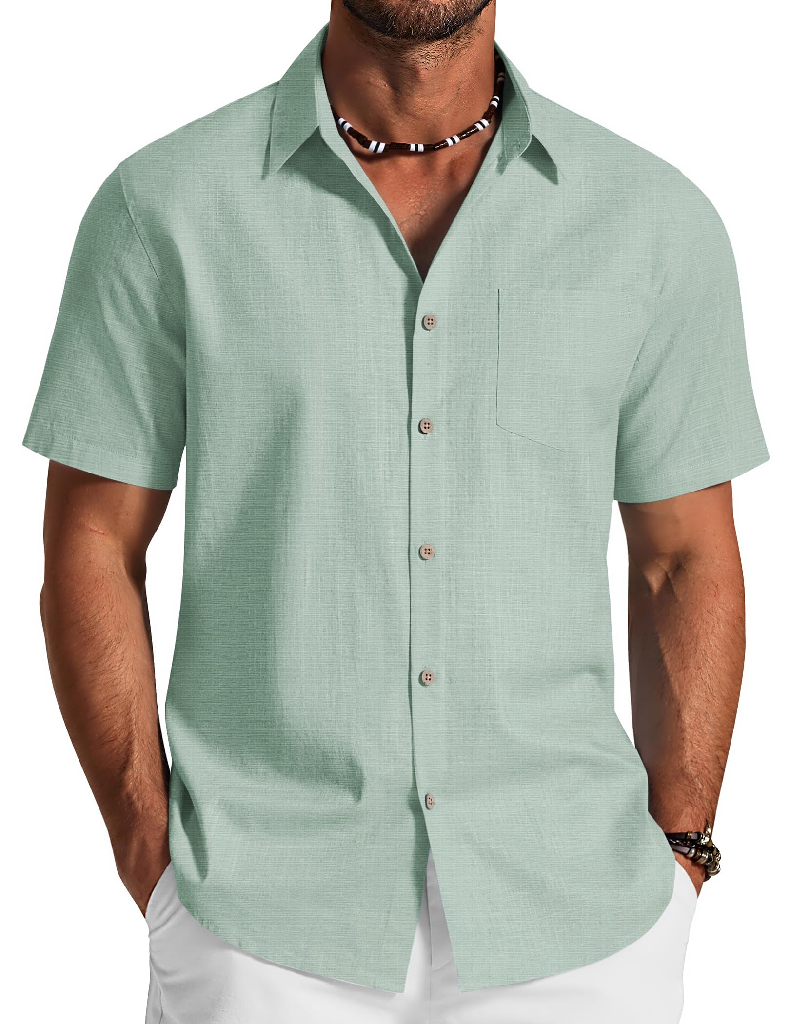 COOFANDY Herren Hemd Kurzarm Baumwolle Freizeithemd Leichte Sommer Hemden Casual Strand Shirt Regular Fit