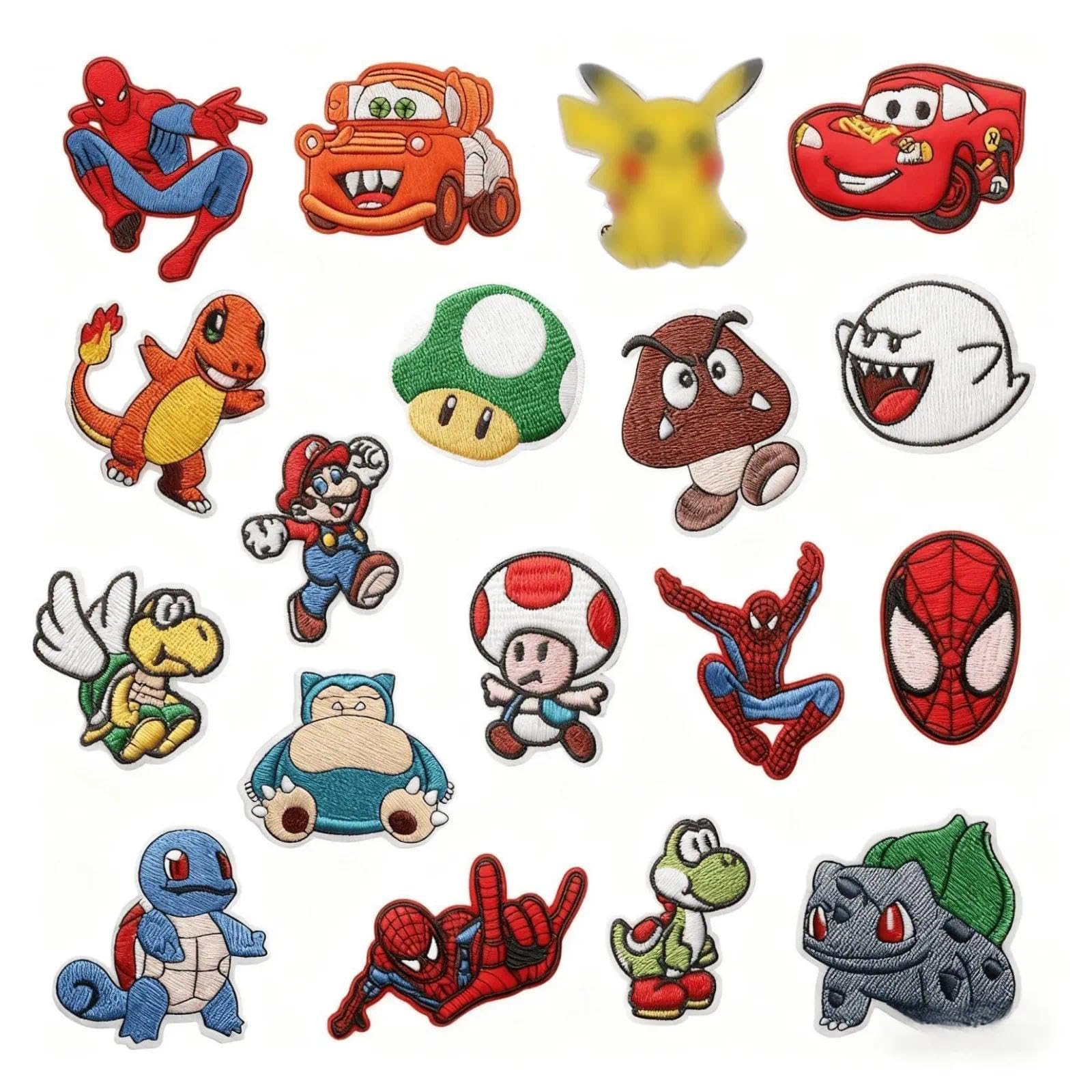 Set of 18 Iron-On Patches for Children, Colourful Polyester Appliques for Jeans, Trousers & Backpacks – Cute Heat Transfer Patches for Personalising Clothing, Bags & Accessories, Fun DIY Repair