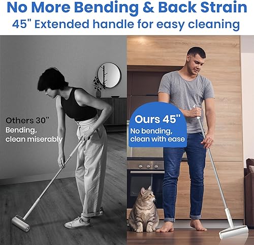 Miniatura 2 de Large Lint Roller for Floors Carpet Furniture Bed – 9.45" Wide Extra Sticky Pet Hair Remover, 4 Refills 360 Sheets Value Pack, Long Handle for