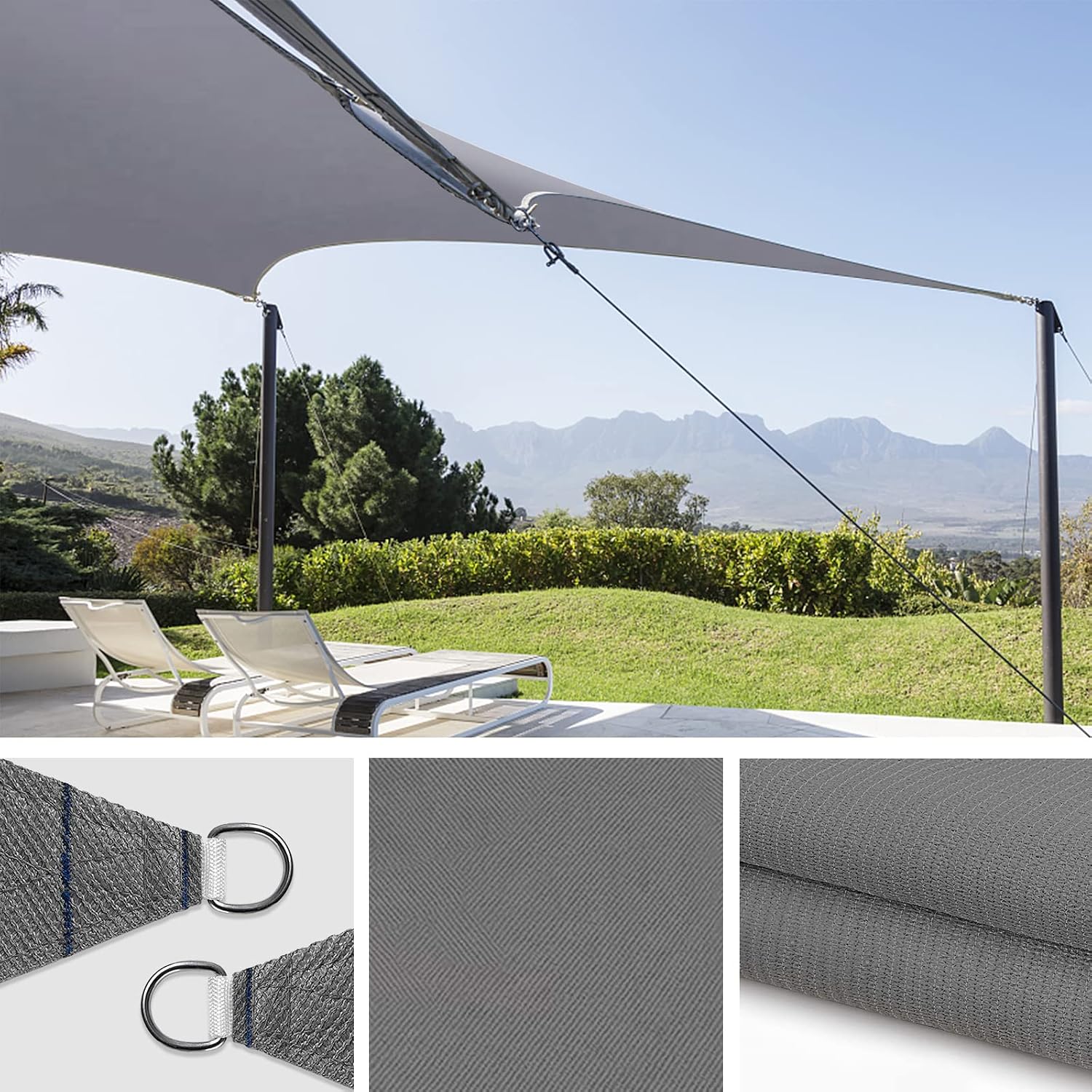 Outdoor Sun Shade Sail Rectangular - 8' x 8' Sun Sail Shade Cloth for Patio,Backyard,Pool,Deck,- UV Blocking Sunshade Cover Canopy for Playground,Porch,Balcony -Grey