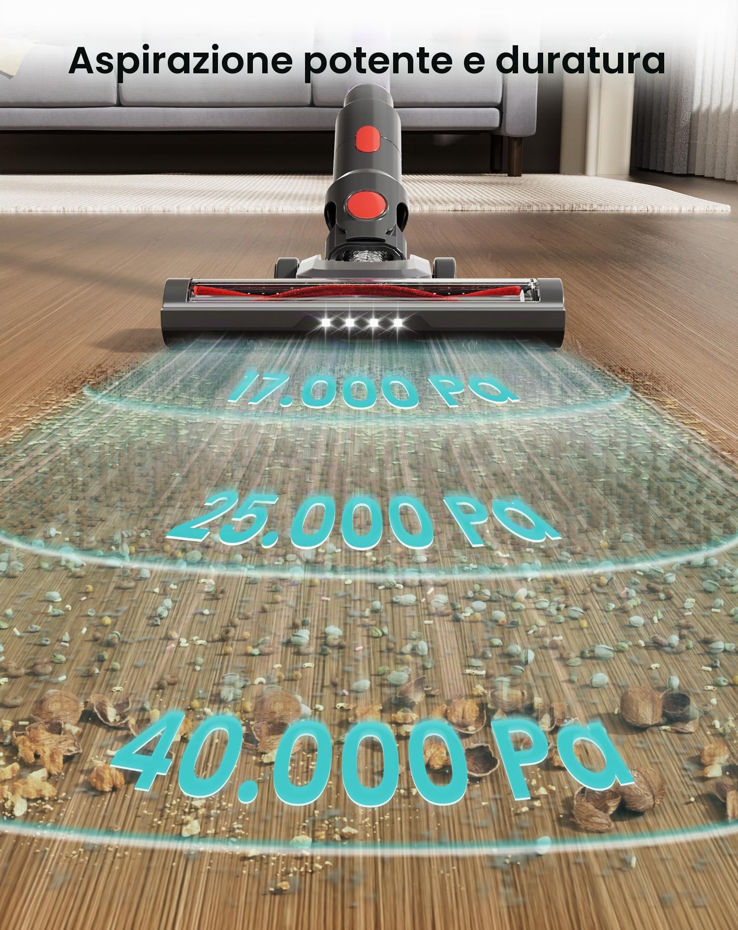 Lefant V1 Aspirapolvere Senza Fili,40000Pa Scopa Elettrica Senza Fili Potente, Touch Intelligente LED, Filtro a 5 Stadi, Autonomia 42 Min, Design Autoportante, per Pavimenti/Tappeti/Peli Animali