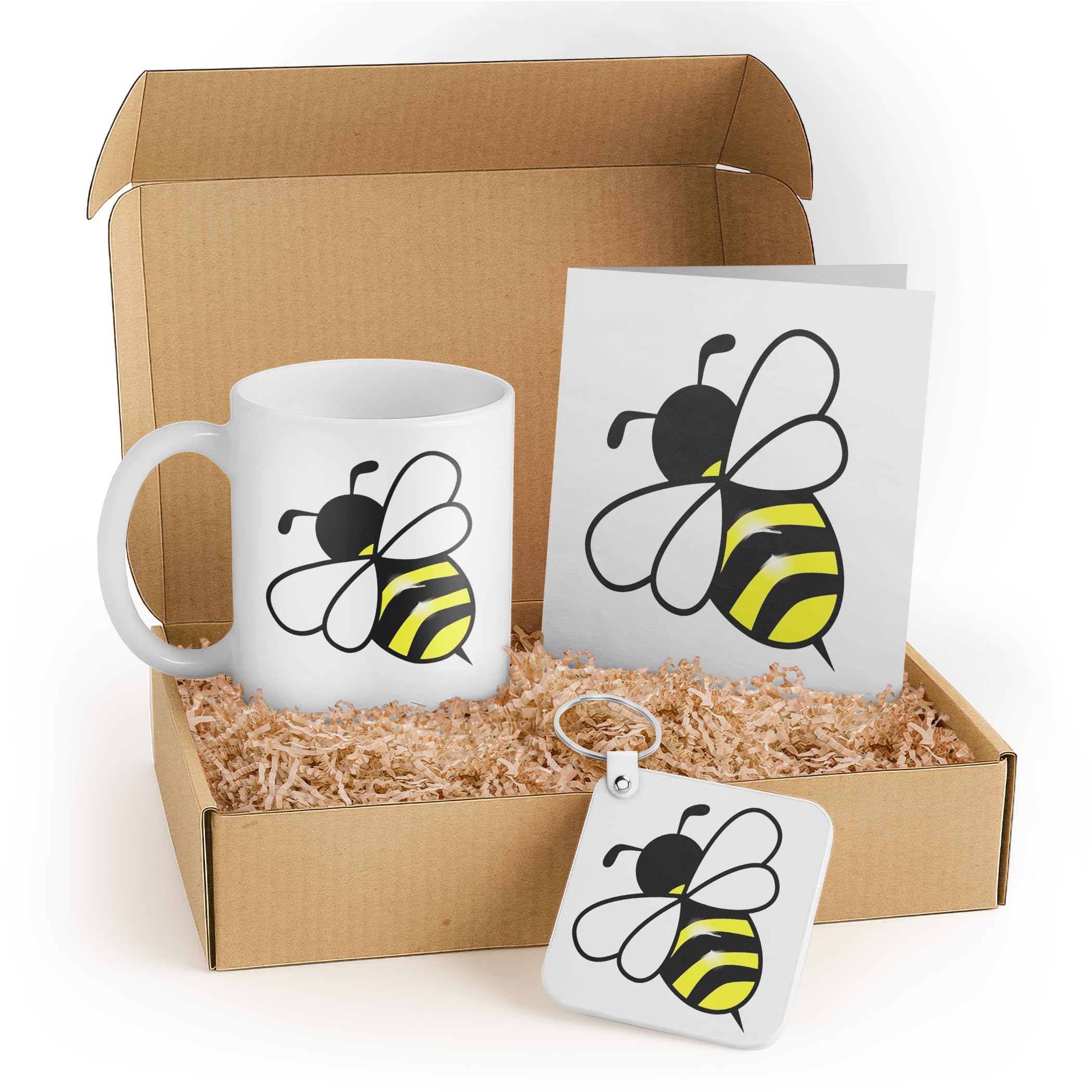 3dRose Bumblebee Themed Gift Set for Kids - Includes Mug, Keychain, and Card - Ideal Birthday Gift for Children and Teachers