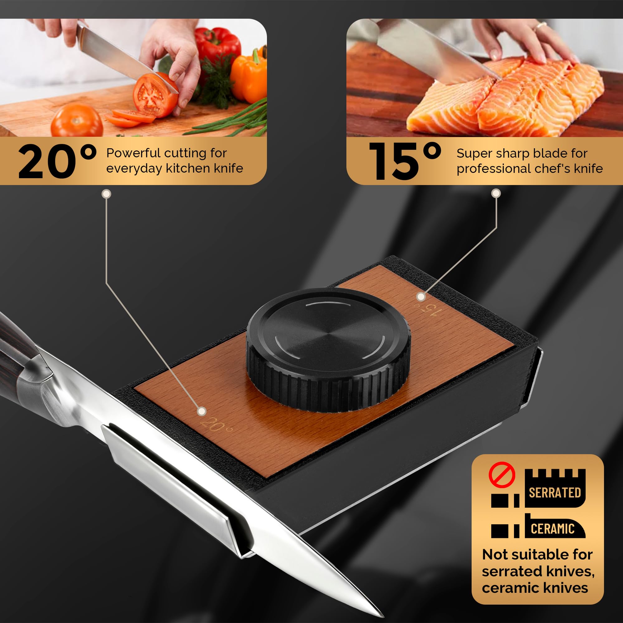 Affilacoltelli a Rullo, Pietra Affilacoltelli Professionale da Cucina, Rolling Knife Sharpener con 5 Pezzi Dischi di Ricambio per Affilacoltelli, Offre due Angoli di Affilatura di 15° e 20° （Nero）