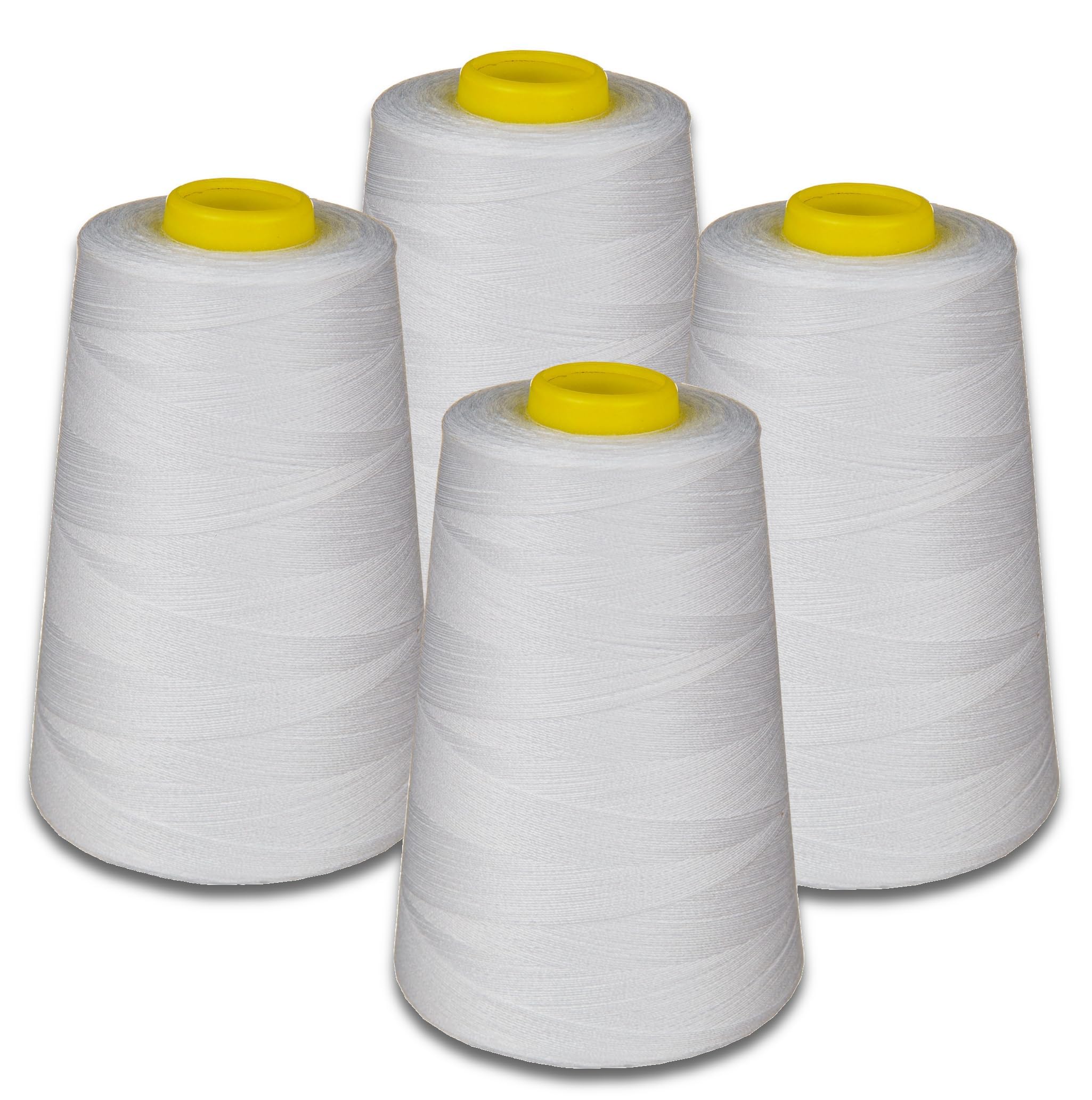 Set di fili overlock Lialina con 4 coni Bianco, OEKO-TEX, spessore 120, lunghezza 5000m per cono, 100% poliestere, filo da cucire per macchine overlock