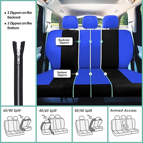 Miniatura 11 de Fundas para asientos FH GROUP FH-FB030115 de tela liviana y aireada, con división para airbag, set combinado mentanegro funda de volante,