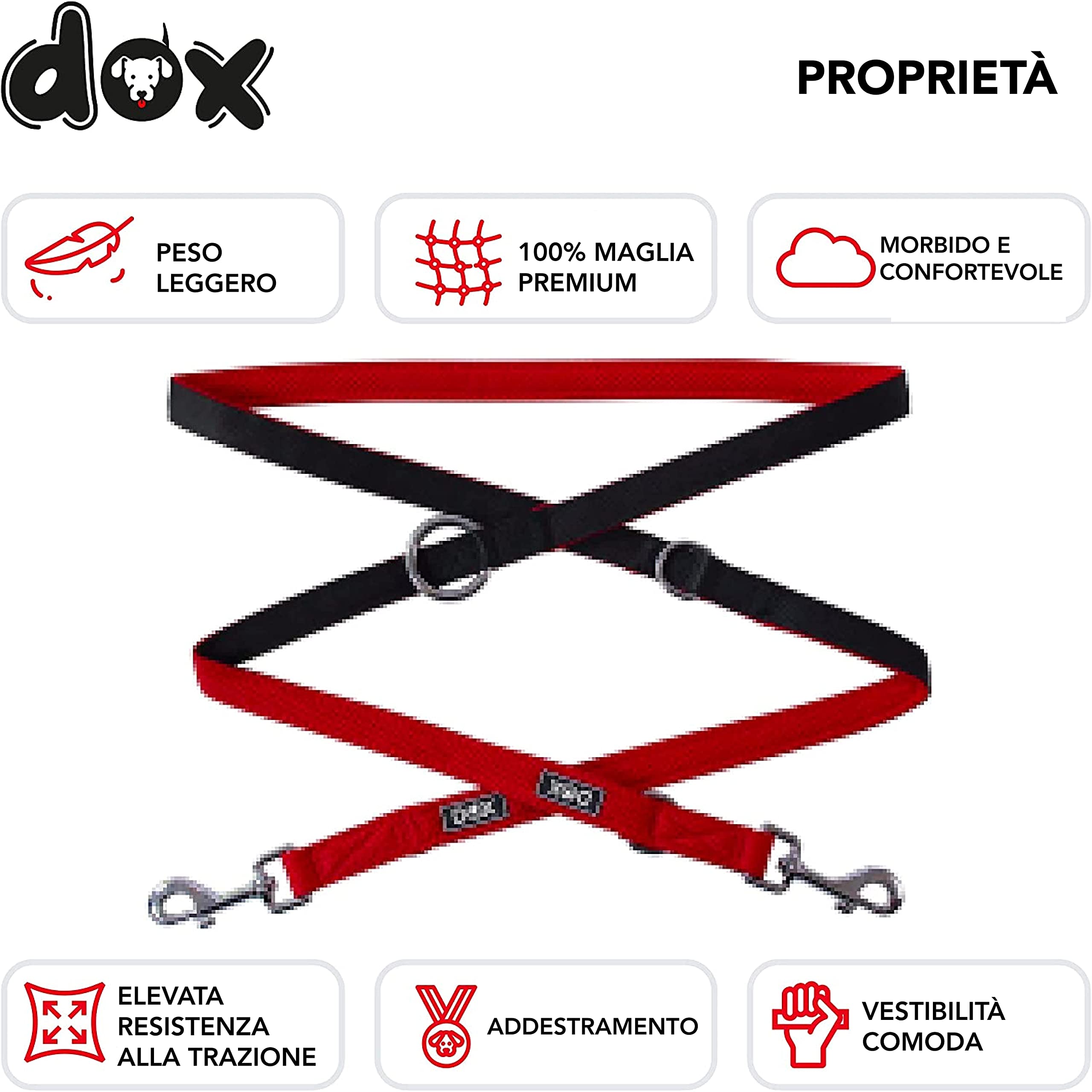 DDOXX Guinzaglio per Cani Air Mesh, Regolabile con 3 Misure, 2m | Tanti Colori e Taglie | Guinzaglio Doppio Cane Gatto Cucciolo Taglia Piccola Media Grande Piccoli Medi Grand | Rosso, M