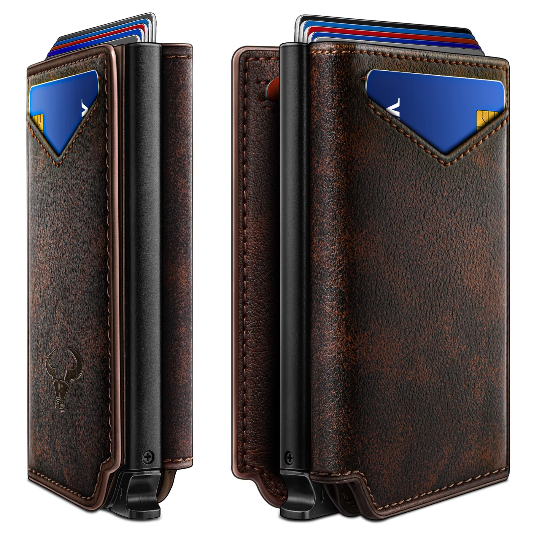 BULLIANT Men Slim Leather Wallet Metal Case Money Clip-Magnetic Closure