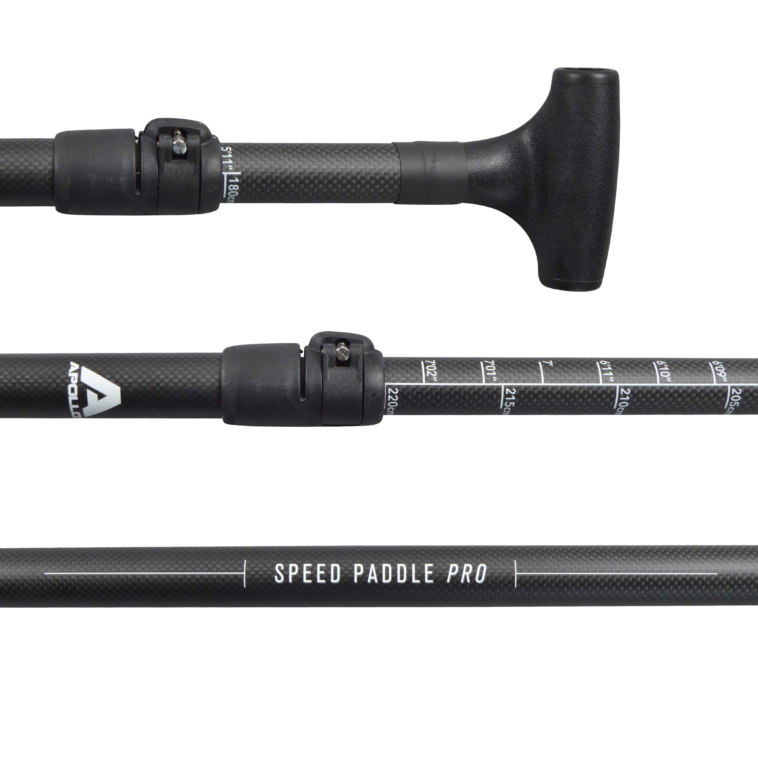 Apollo Remo de carbono, remo SUP, remo de 3 piezas para remo de pie, 180-220 cm, remo de carbono y fibra de vidrio para niños y adultos